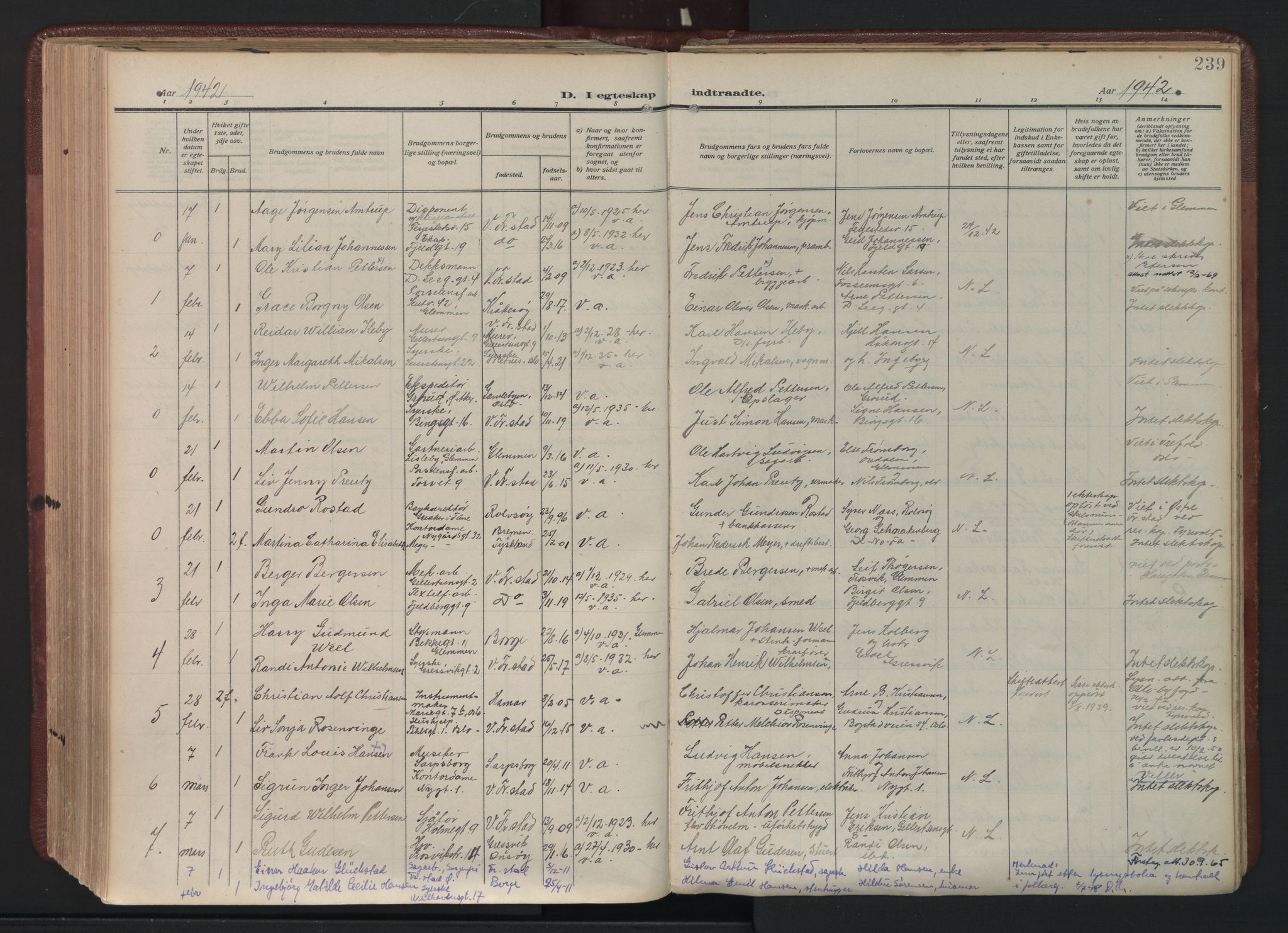 Fredrikstad domkirkes prestekontor Kirkebøker, SAO/A-10906/F/Fa/L0009: Parish register (official) no. I 9, 1908-1946, p. 239