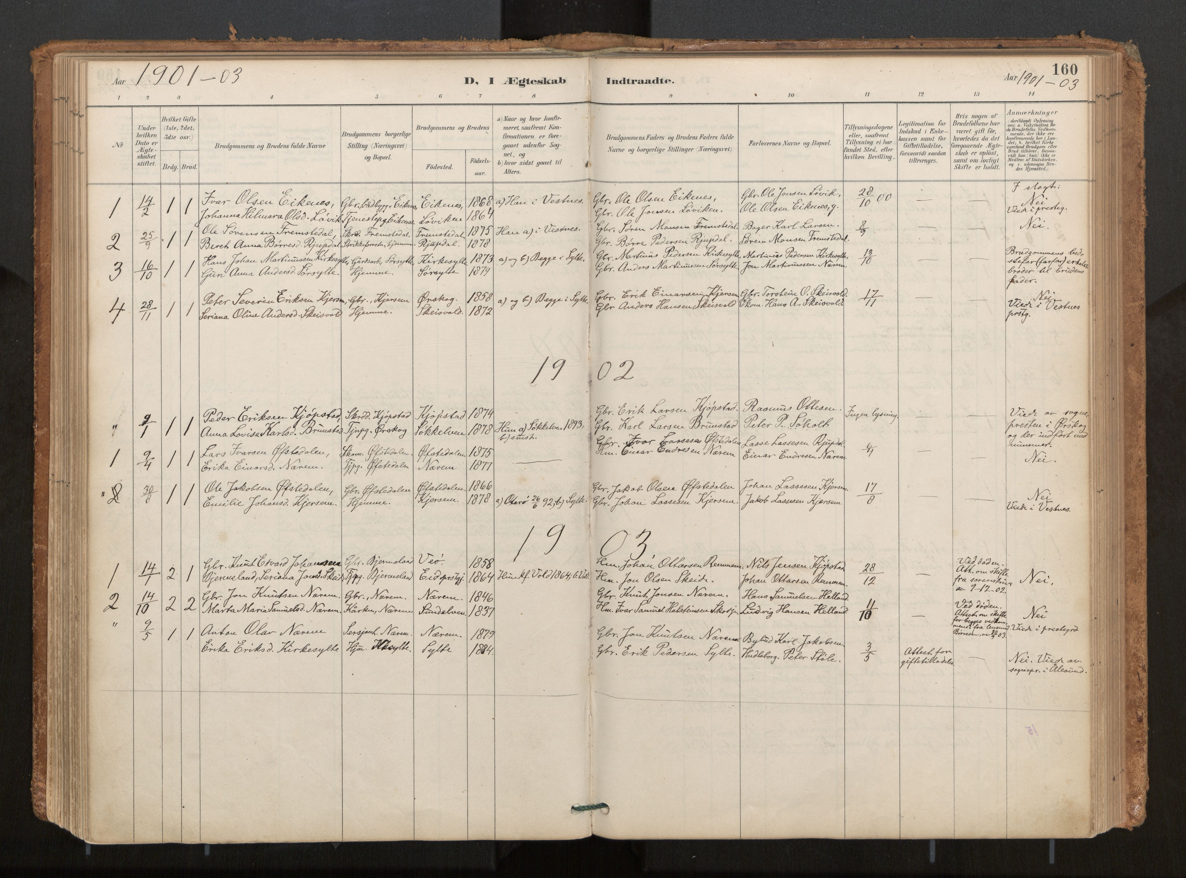 Ministerialprotokoller, klokkerbøker og fødselsregistre - Møre og Romsdal, AV/SAT-A-1454/541/L0545a: Parish register (official) no. 541A03, 1887-1912, p. 160