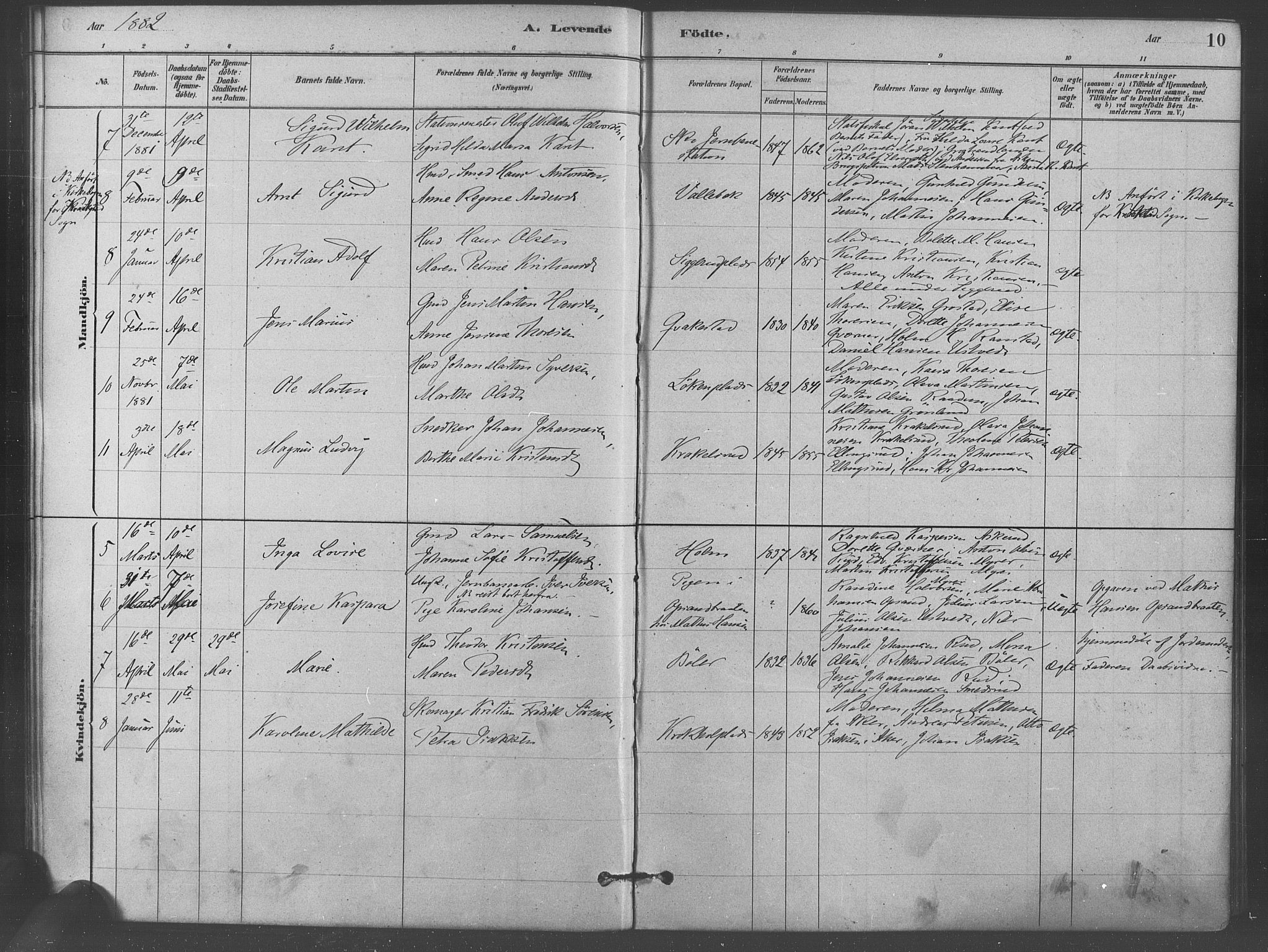 Kråkstad prestekontor Kirkebøker, AV/SAO-A-10125a/F/Fb/L0001: Parish register (official) no. II 1, 1880-1892, p. 10