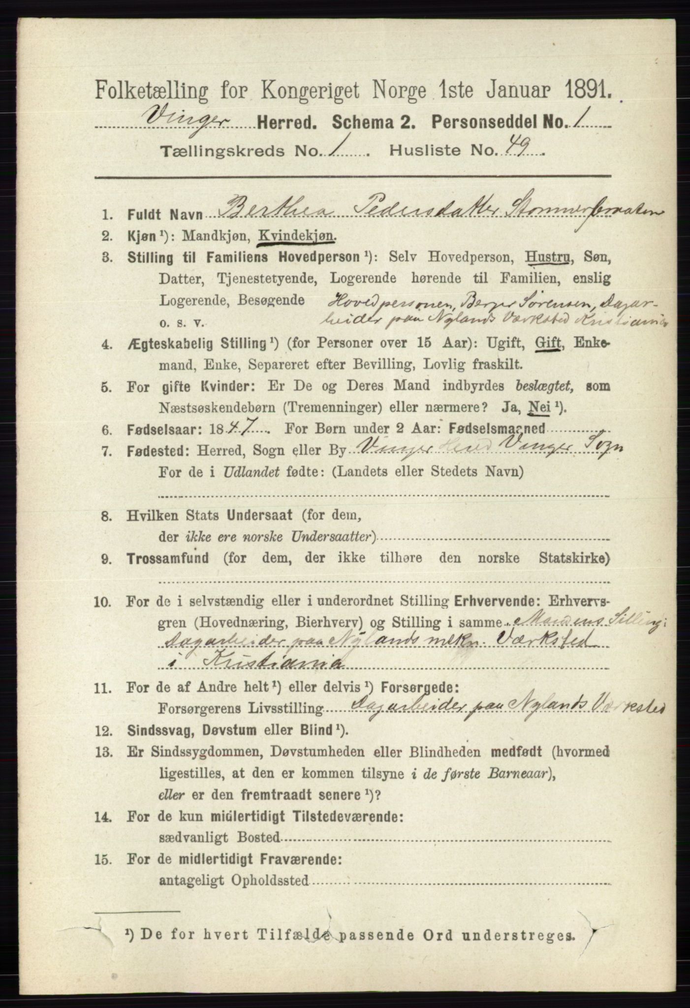 RA, 1891 census for 0421 Vinger, 1891, p. 387