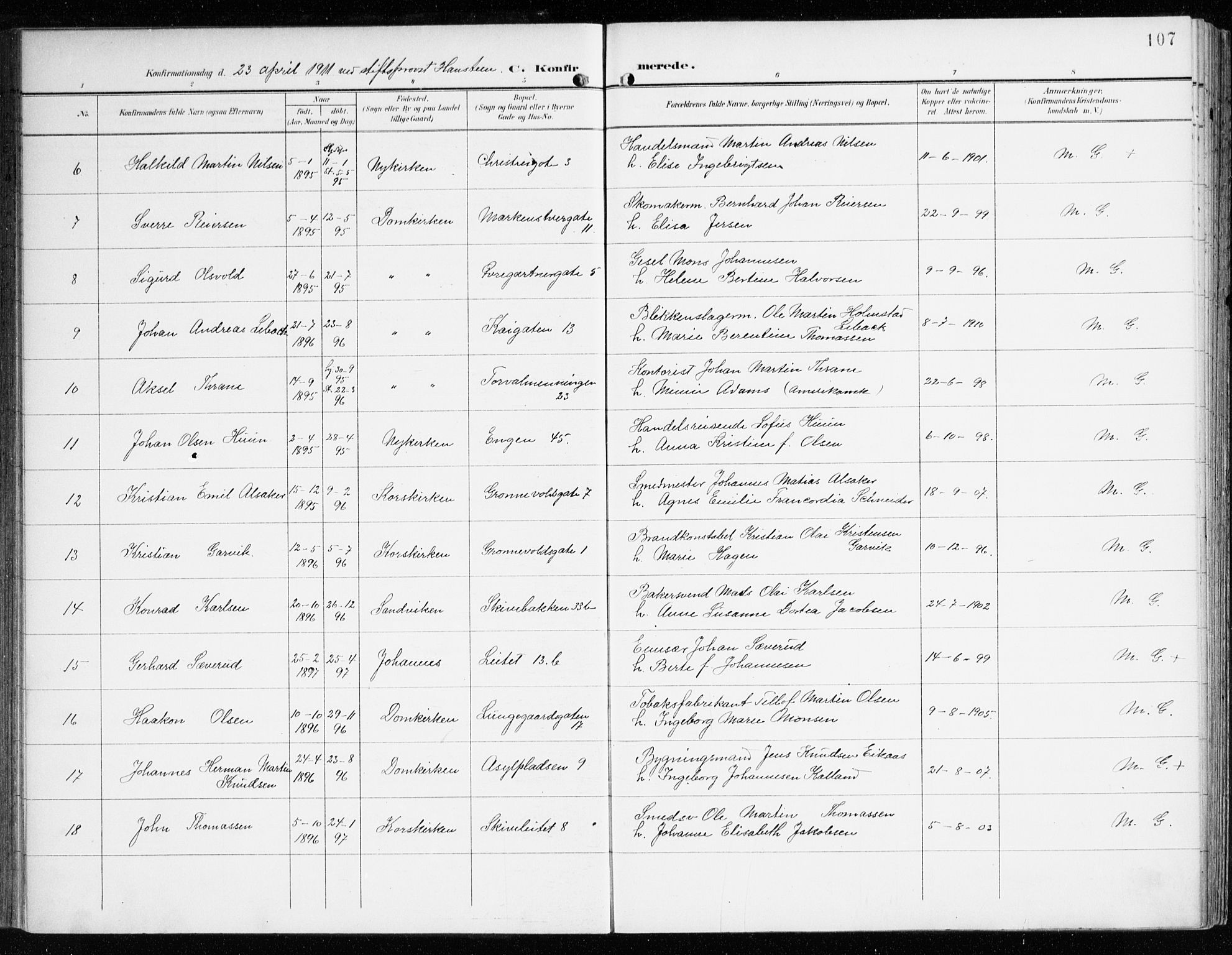 Domkirken sokneprestembete, AV/SAB-A-74801/H/Haa/L0031: Parish register (official) no. C 6, 1898-1915, p. 107