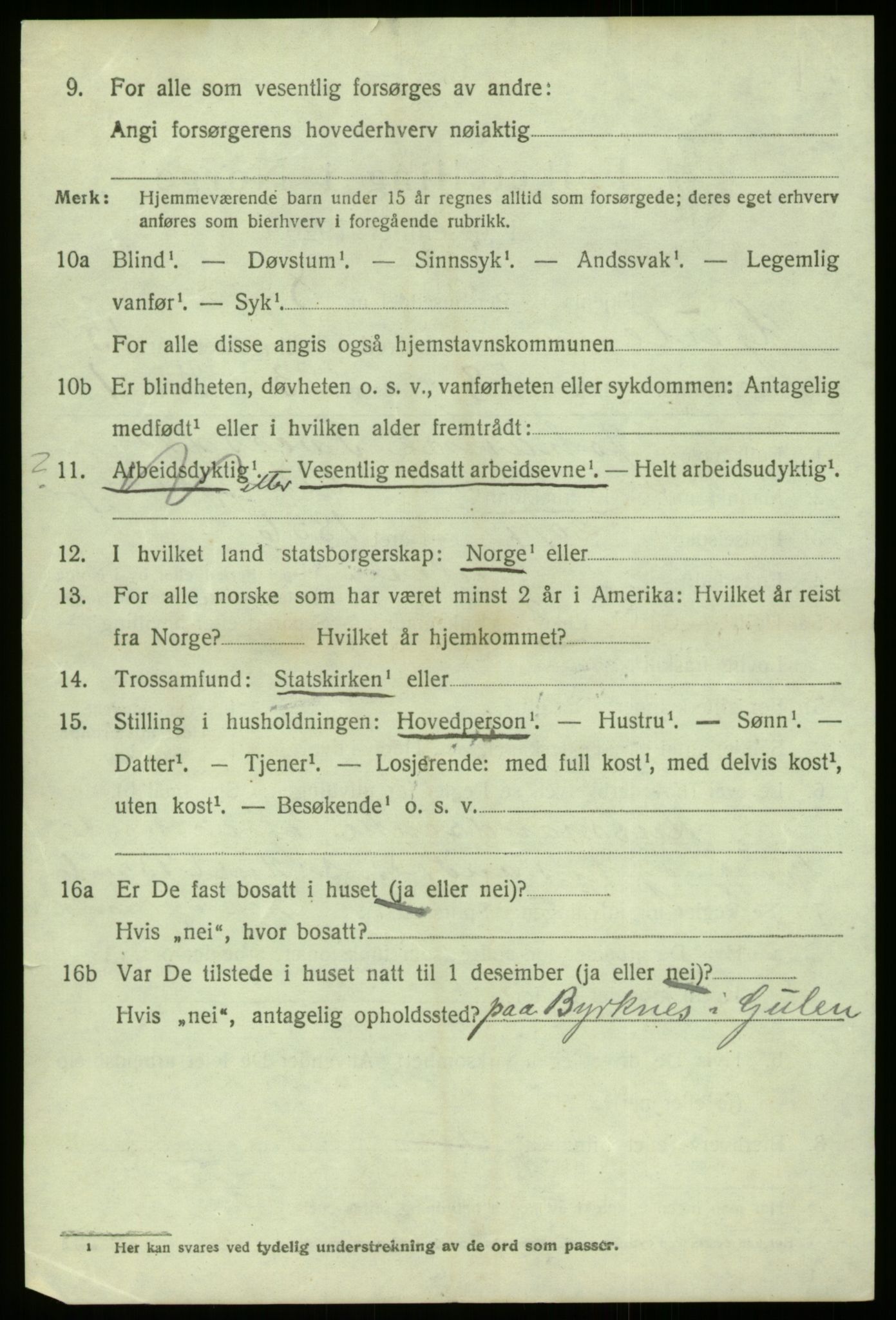 SAB, 1920 census for Gulen, 1920, p. 7164