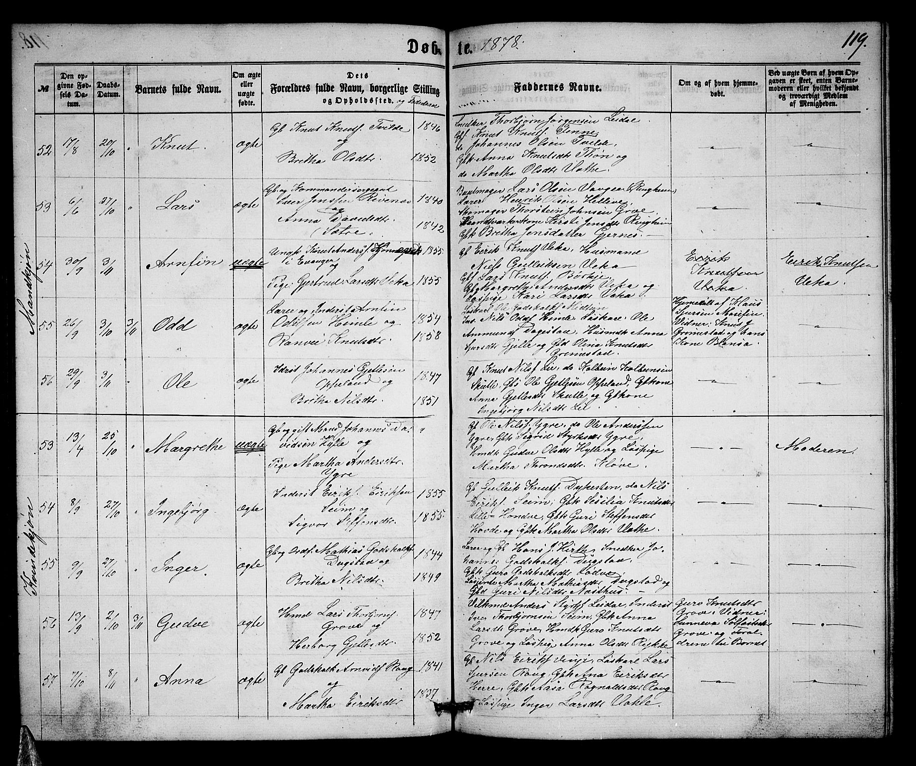 Voss sokneprestembete, AV/SAB-A-79001/H/Hab: Parish register (copy) no. B 2, 1863-1878, p. 119