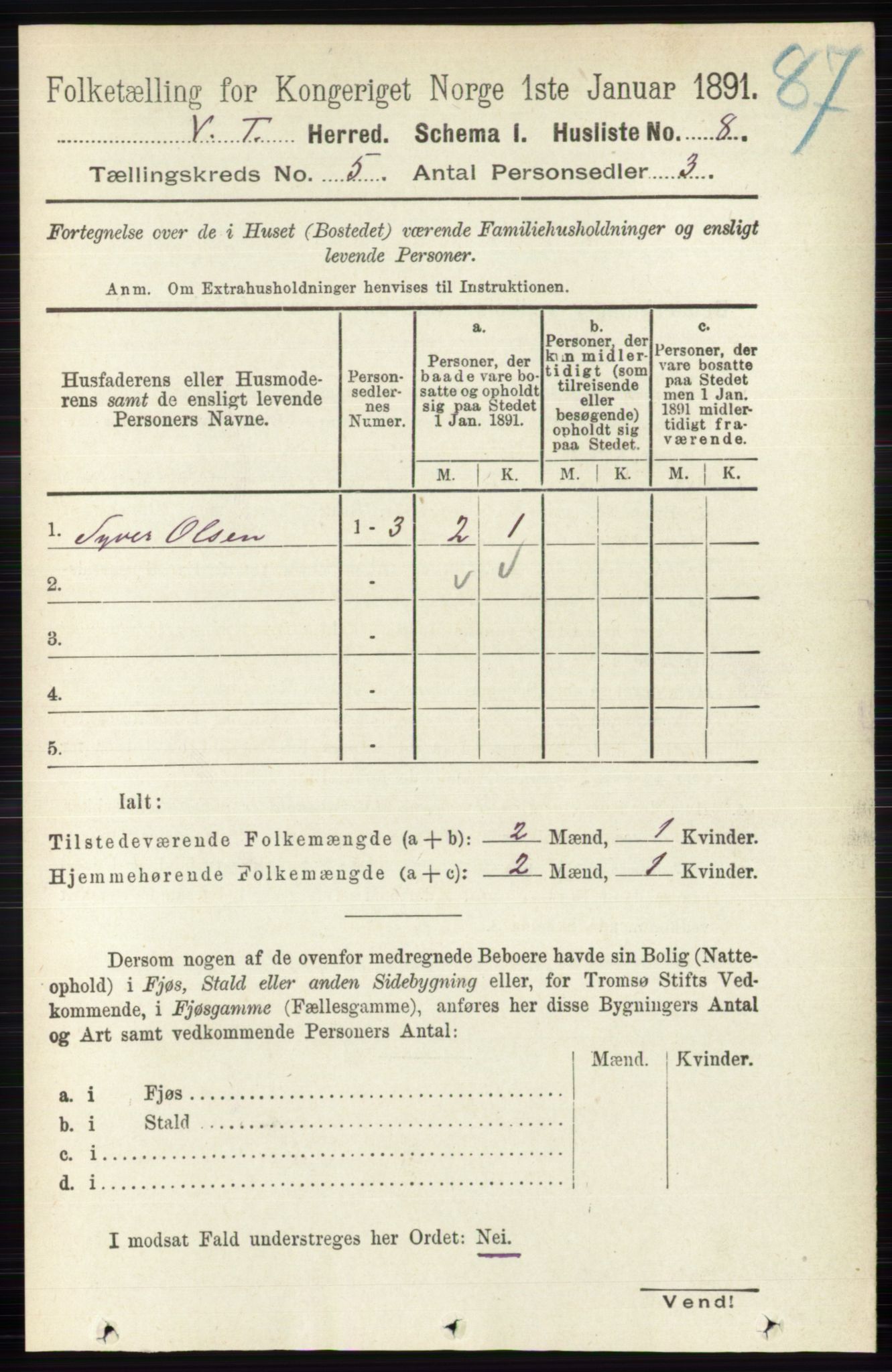 RA, 1891 census for 0529 Vestre Toten, 1891, p. 3138