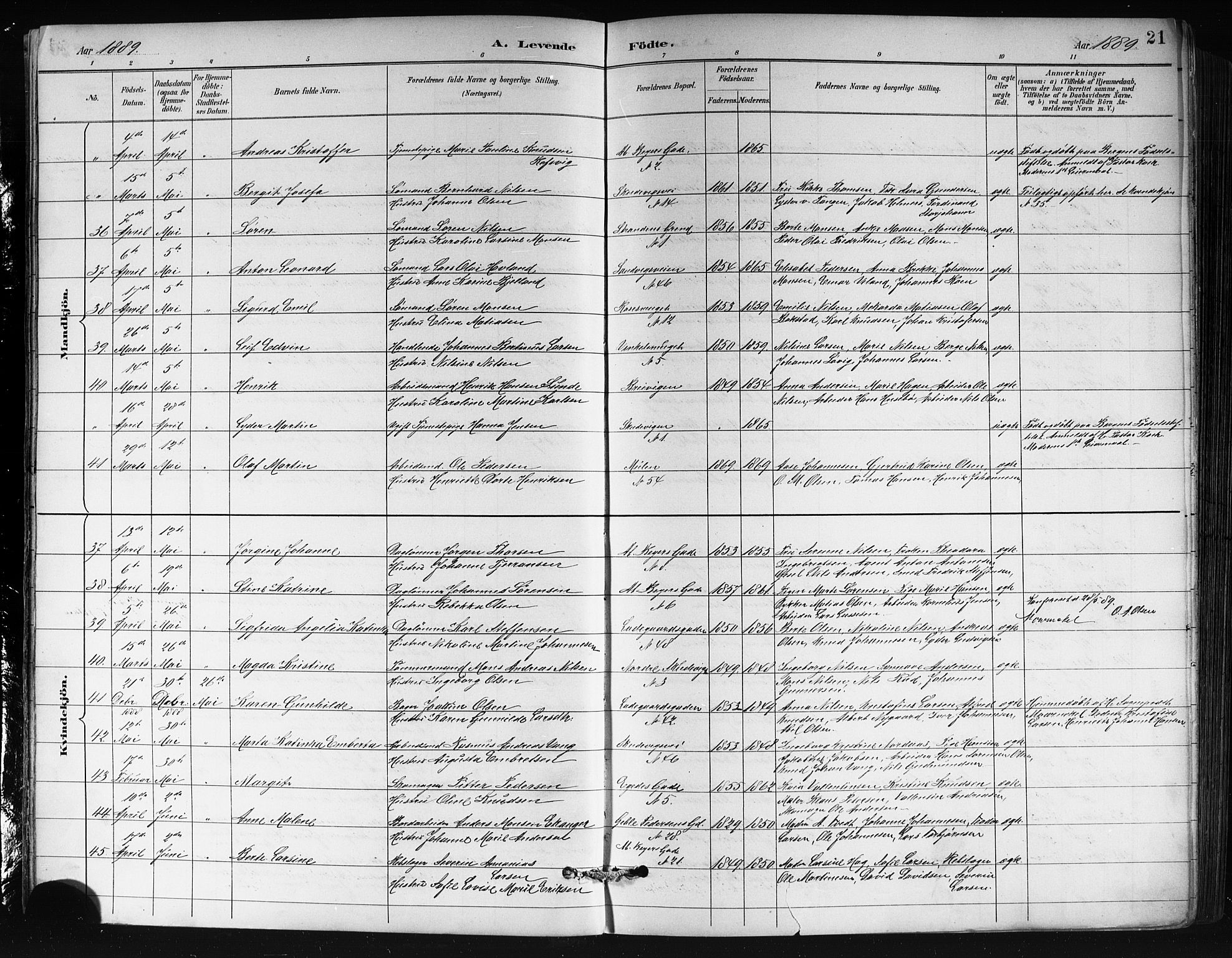 Sandviken Sokneprestembete, AV/SAB-A-77601/H/Hb/L0002: Parish register (copy) no. A 3, 1888-1902, p. 21