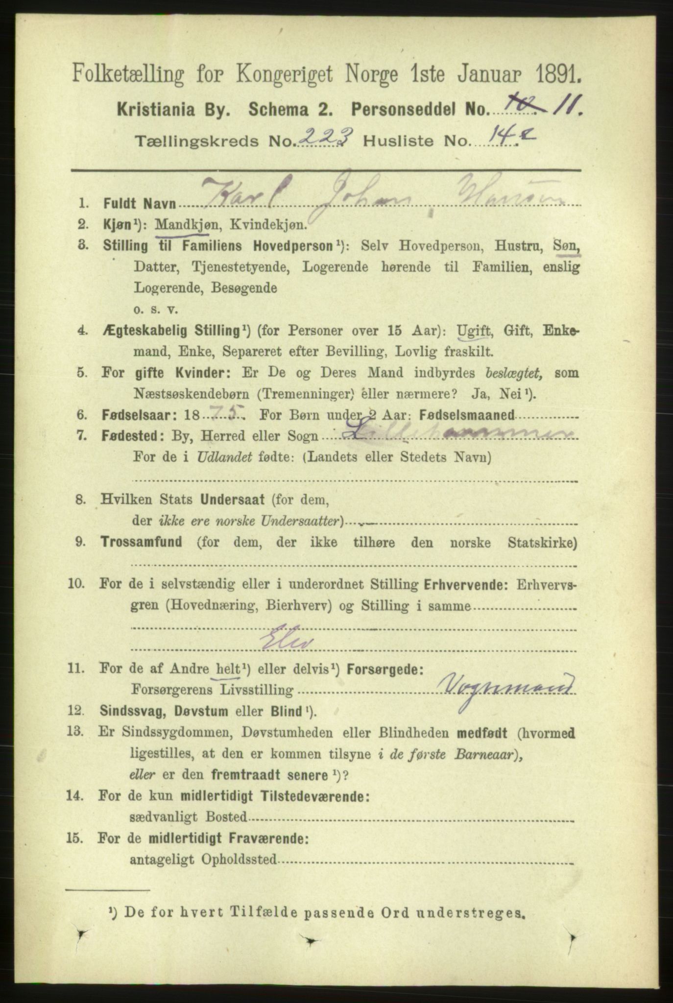 RA, 1891 census for 0301 Kristiania, 1891, p. 134720