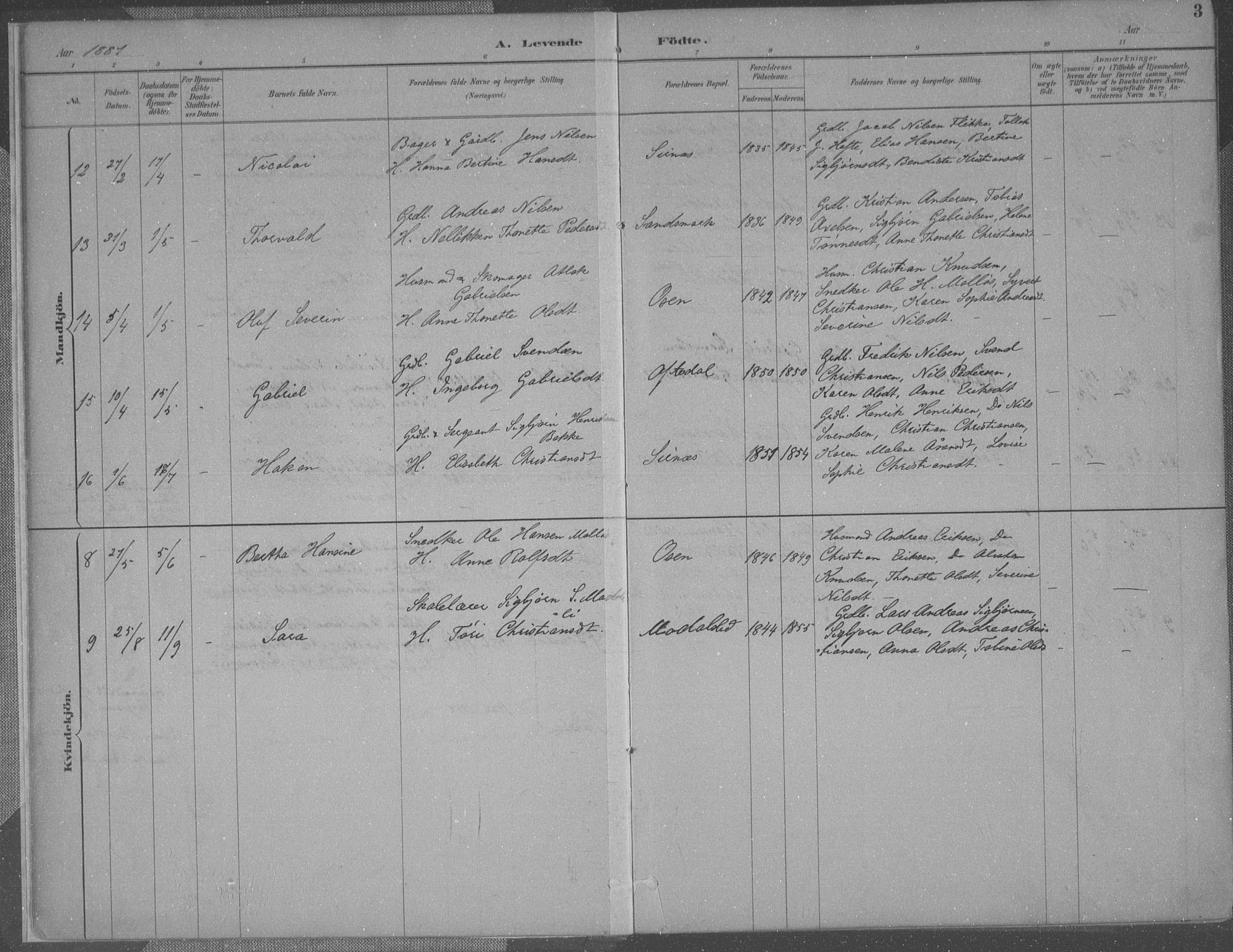 Bakke sokneprestkontor, AV/SAK-1111-0002/F/Fa/Faa/L0008: Parish register (official) no. A 8, 1887-1911, p. 3