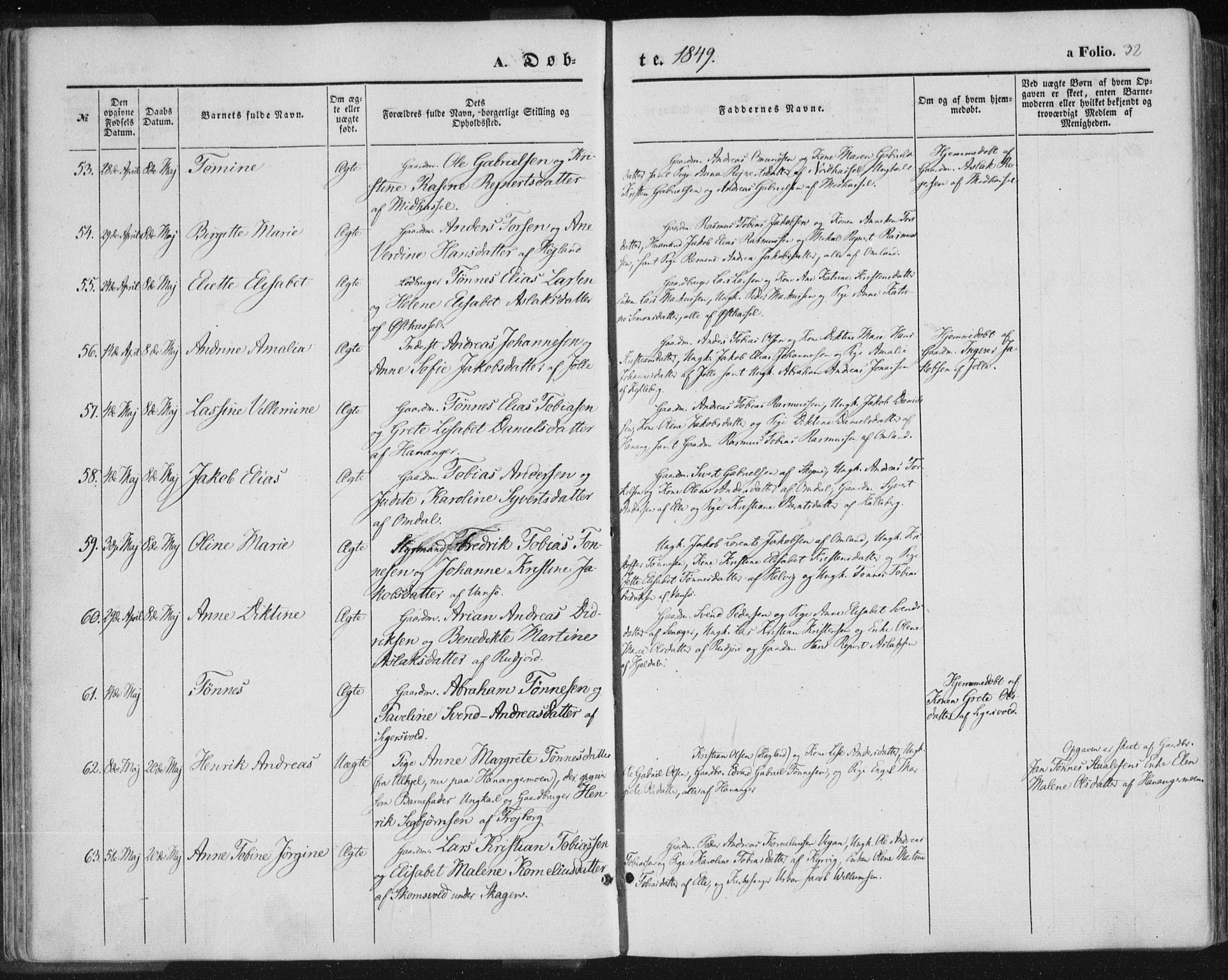 Lista sokneprestkontor, AV/SAK-1111-0027/F/Fa/L0010: Parish register (official) no. A 10, 1846-1861, p. 32