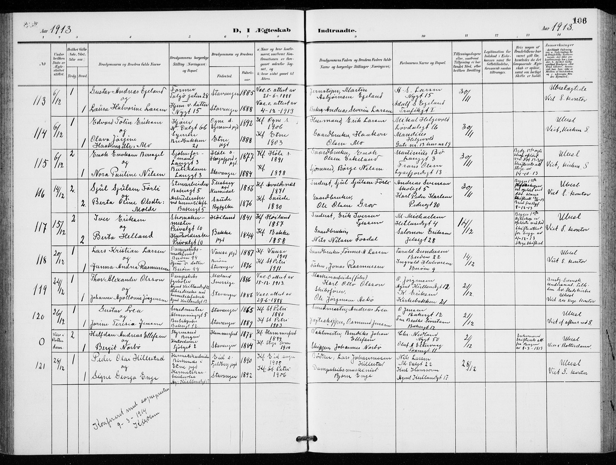 St. Petri sokneprestkontor, AV/SAST-A-101813/001/30/30BB/L0009: Parish register (copy) no. B 9, 1902-1935, p. 106