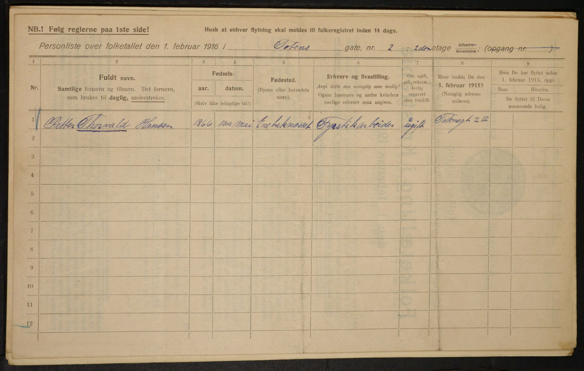 OBA, Municipal Census 1916 for Kristiania, 1916, p. 118543