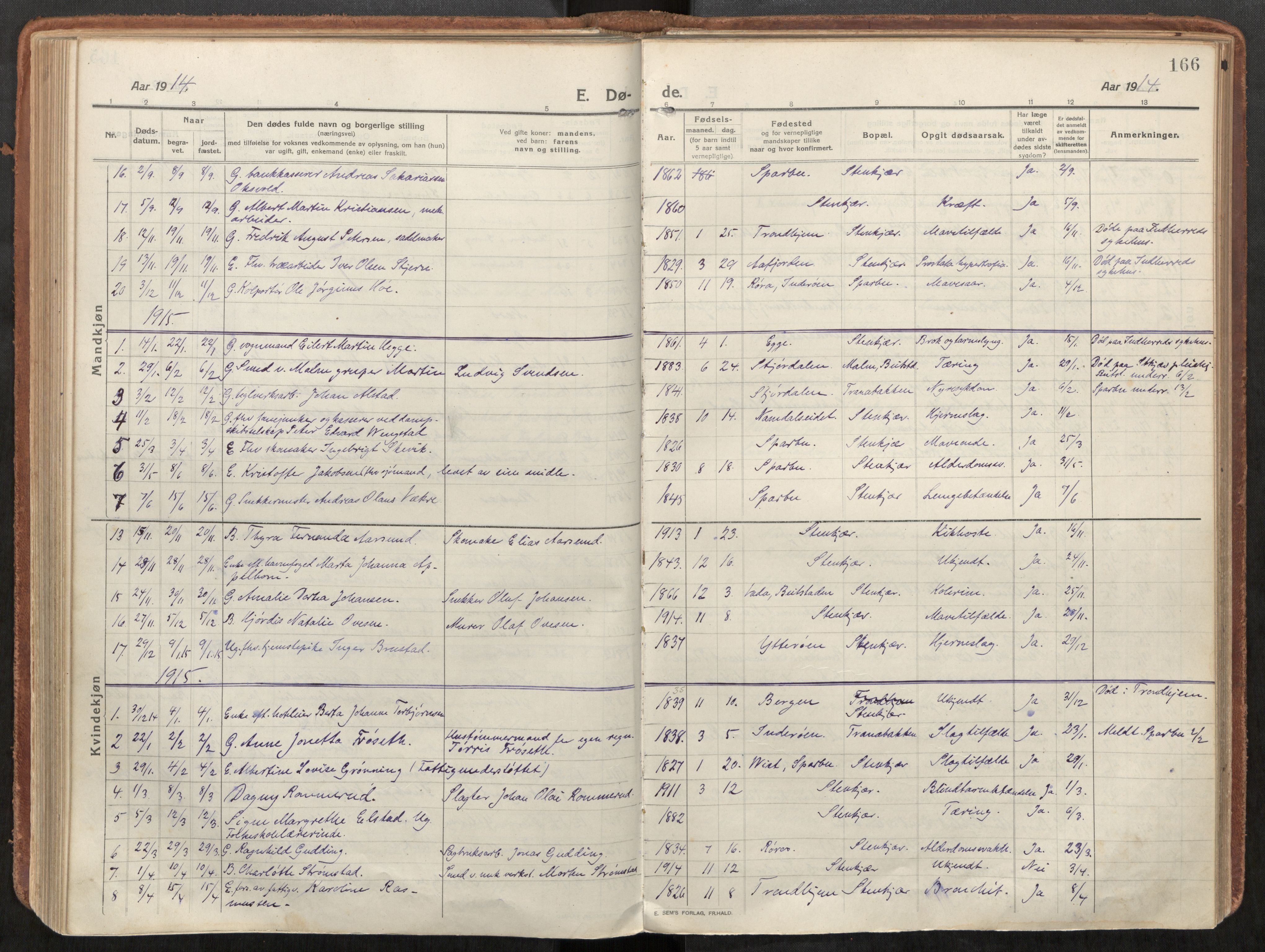 Steinkjer sokneprestkontor, AV/SAT-A-1541/01/H/Ha/Haa/L0003: Parish register (official) no. 3, 1913-1922, p. 166