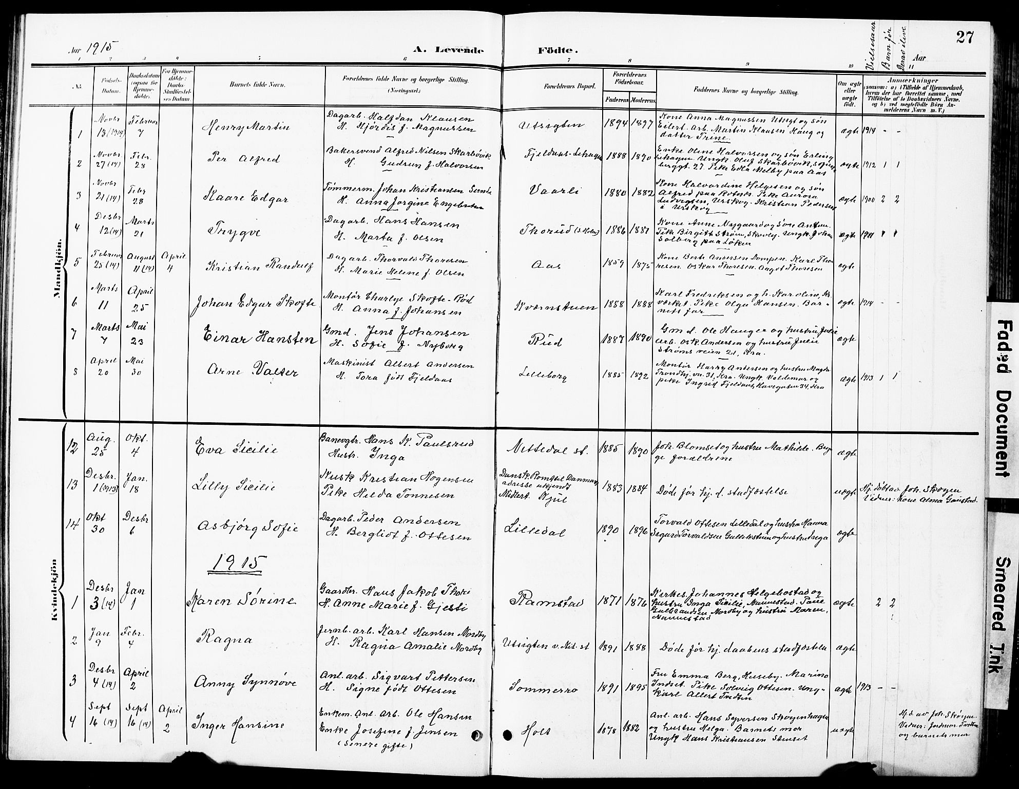 Nittedal prestekontor Kirkebøker, SAO/A-10365a/G/Ga/L0003: Parish register (copy) no. I 3, 1902-1929, p. 27