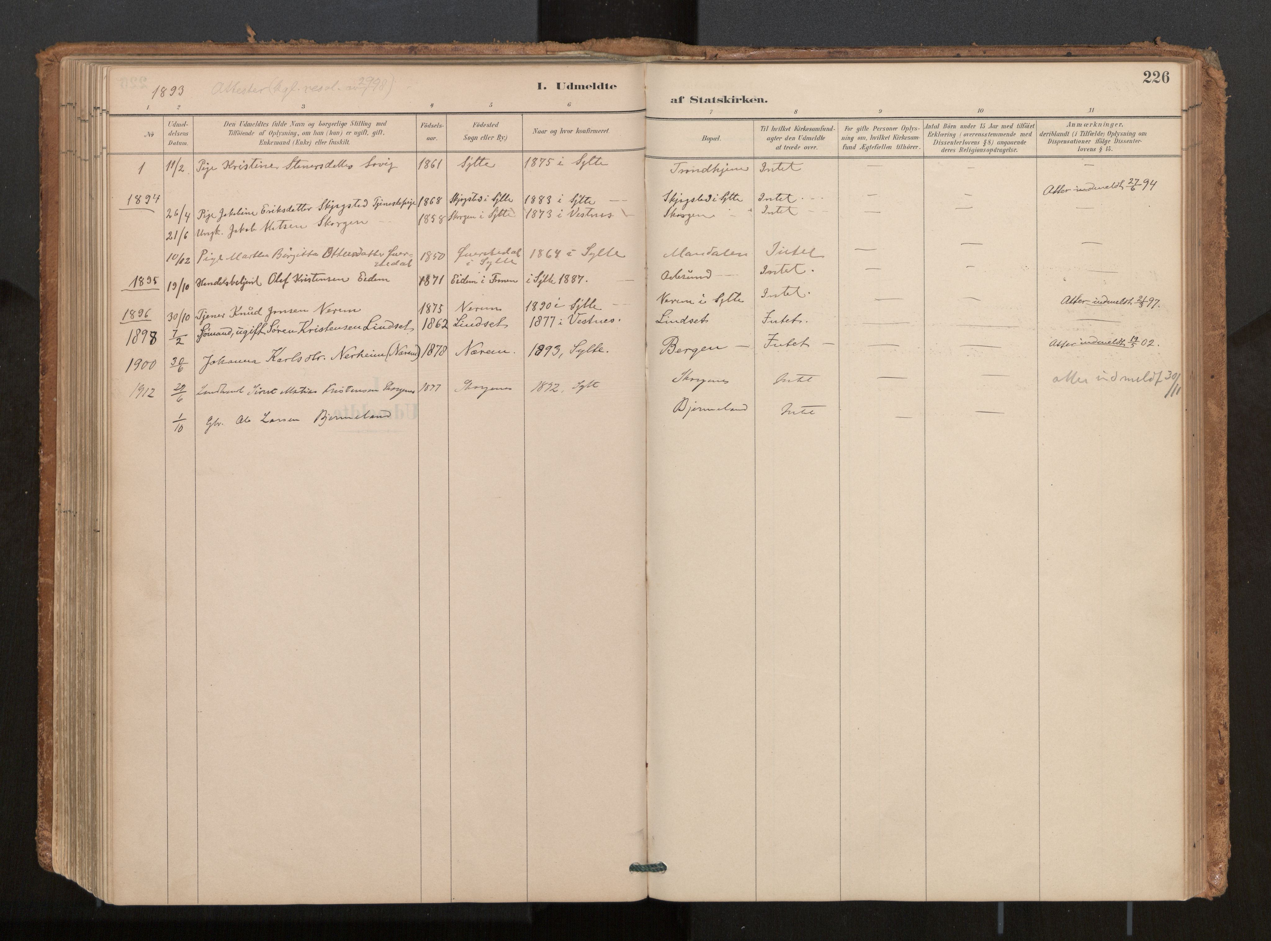 Ministerialprotokoller, klokkerbøker og fødselsregistre - Møre og Romsdal, SAT/A-1454/541/L0545a: Parish register (official) no. 541A03, 1887-1912, p. 226
