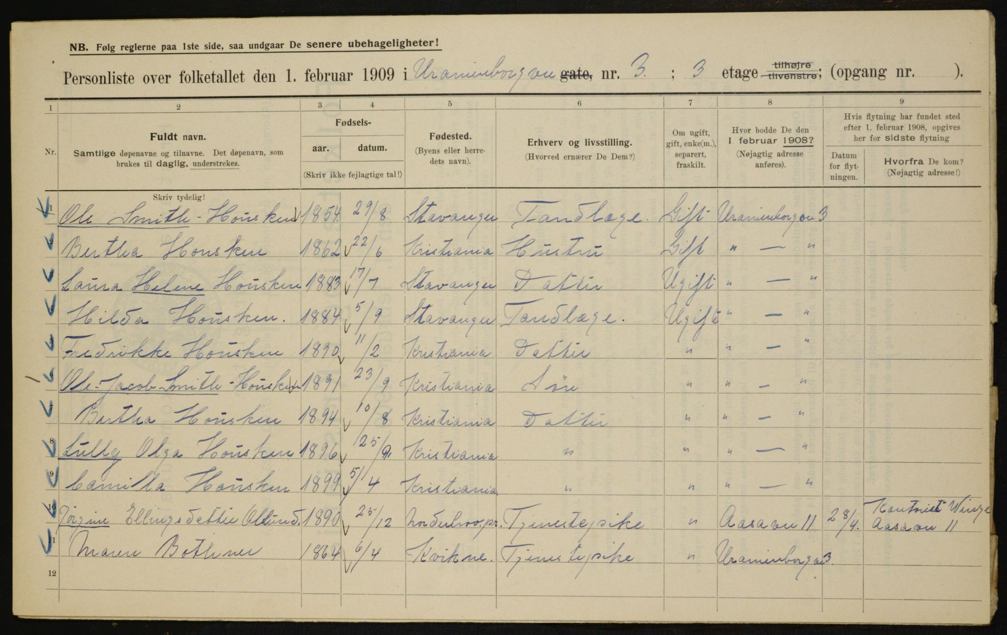 OBA, Municipal Census 1909 for Kristiania, 1909, p. 109181