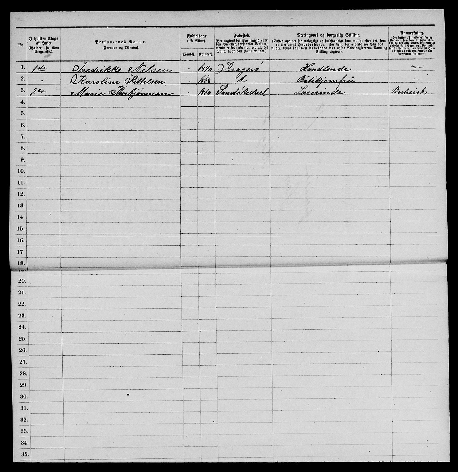 SAKO, 1885 census for 0801 Kragerø, 1885, p. 613