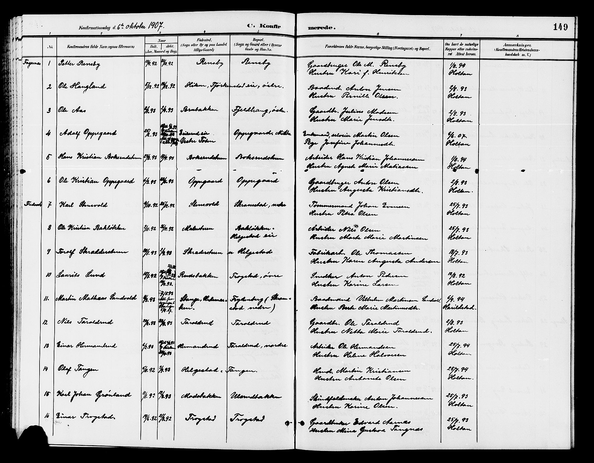 Østre Toten prestekontor, AV/SAH-PREST-104/H/Ha/Hab/L0007: Parish register (copy) no. 7, 1901-1912, p. 149