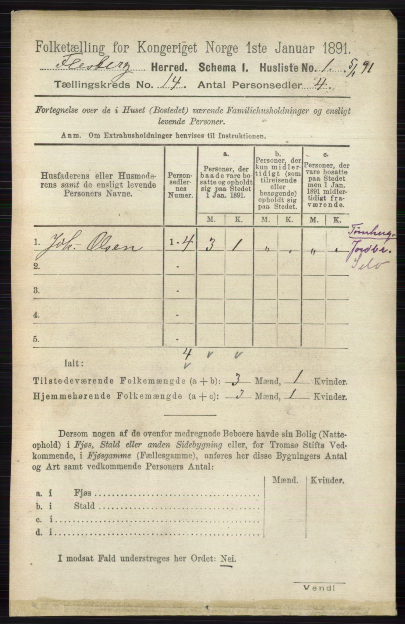 RA, 1891 census for 0631 Flesberg, 1891, p. 2407