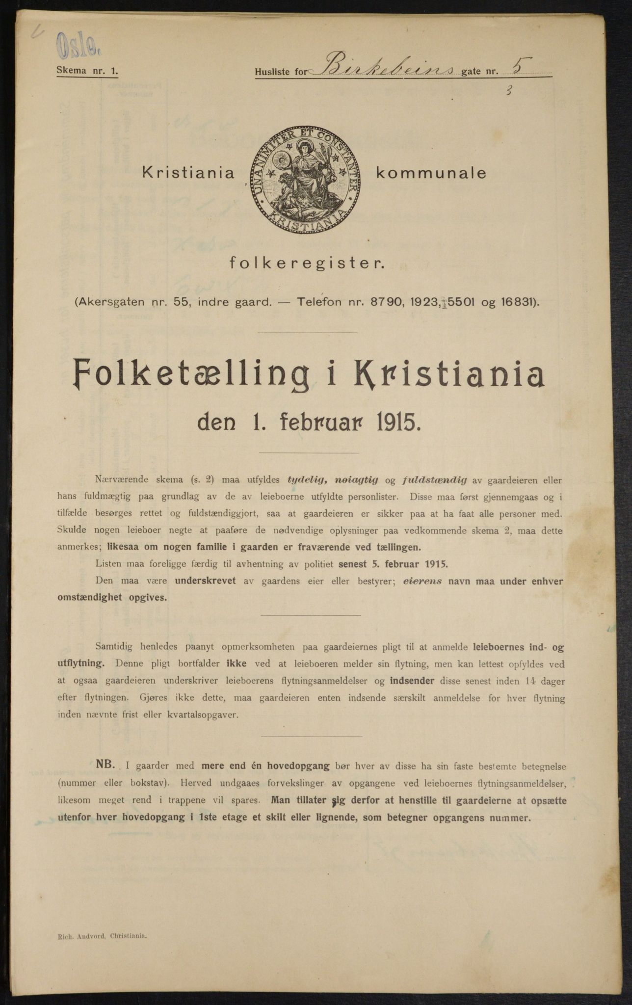 OBA, Municipal Census 1915 for Kristiania, 1915, p. 4968