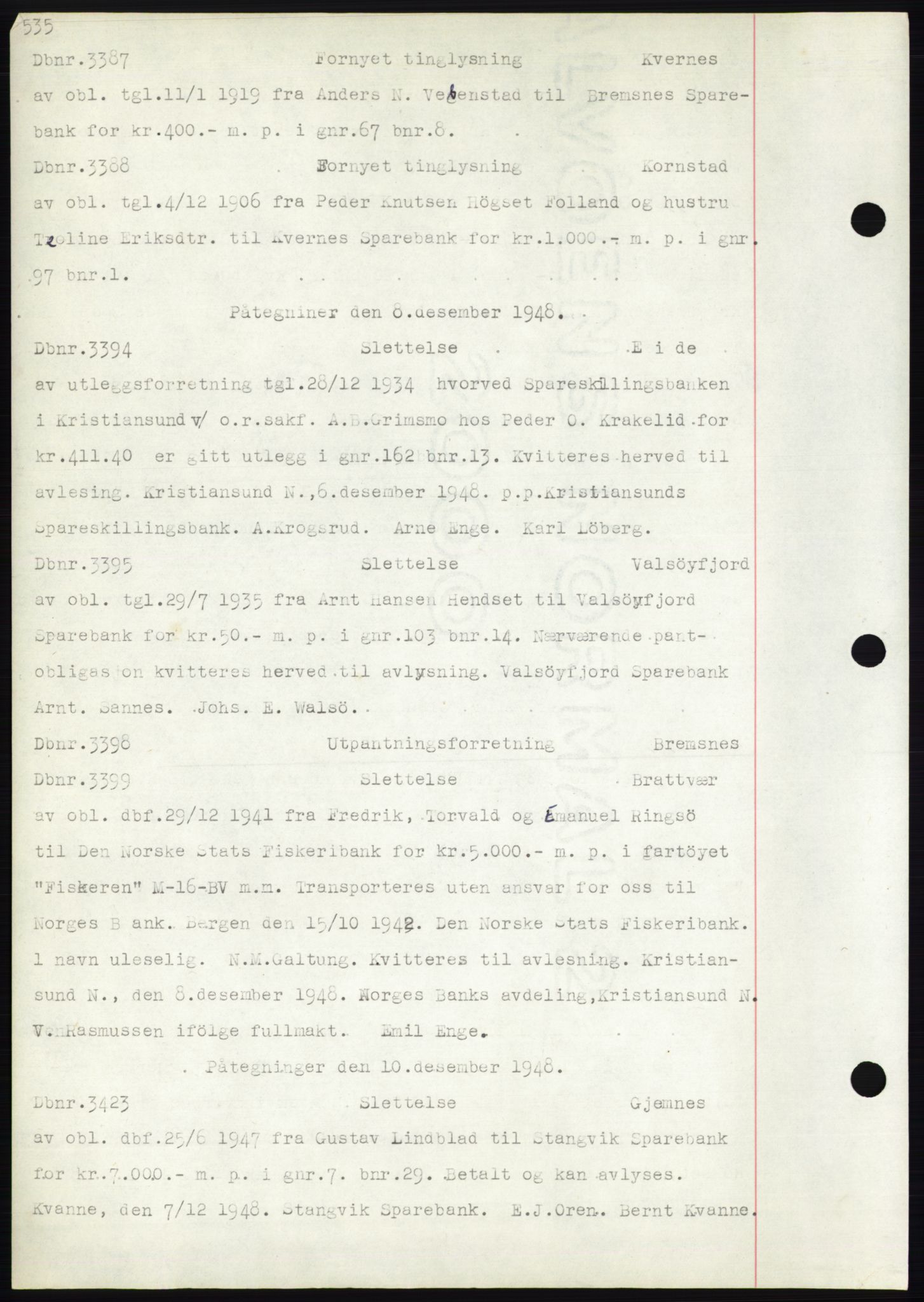 Nordmøre sorenskriveri, SAT/A-4132/1/2/2Ca: Mortgage book no. C82b, 1946-1951, Diary no: : 3387/1948