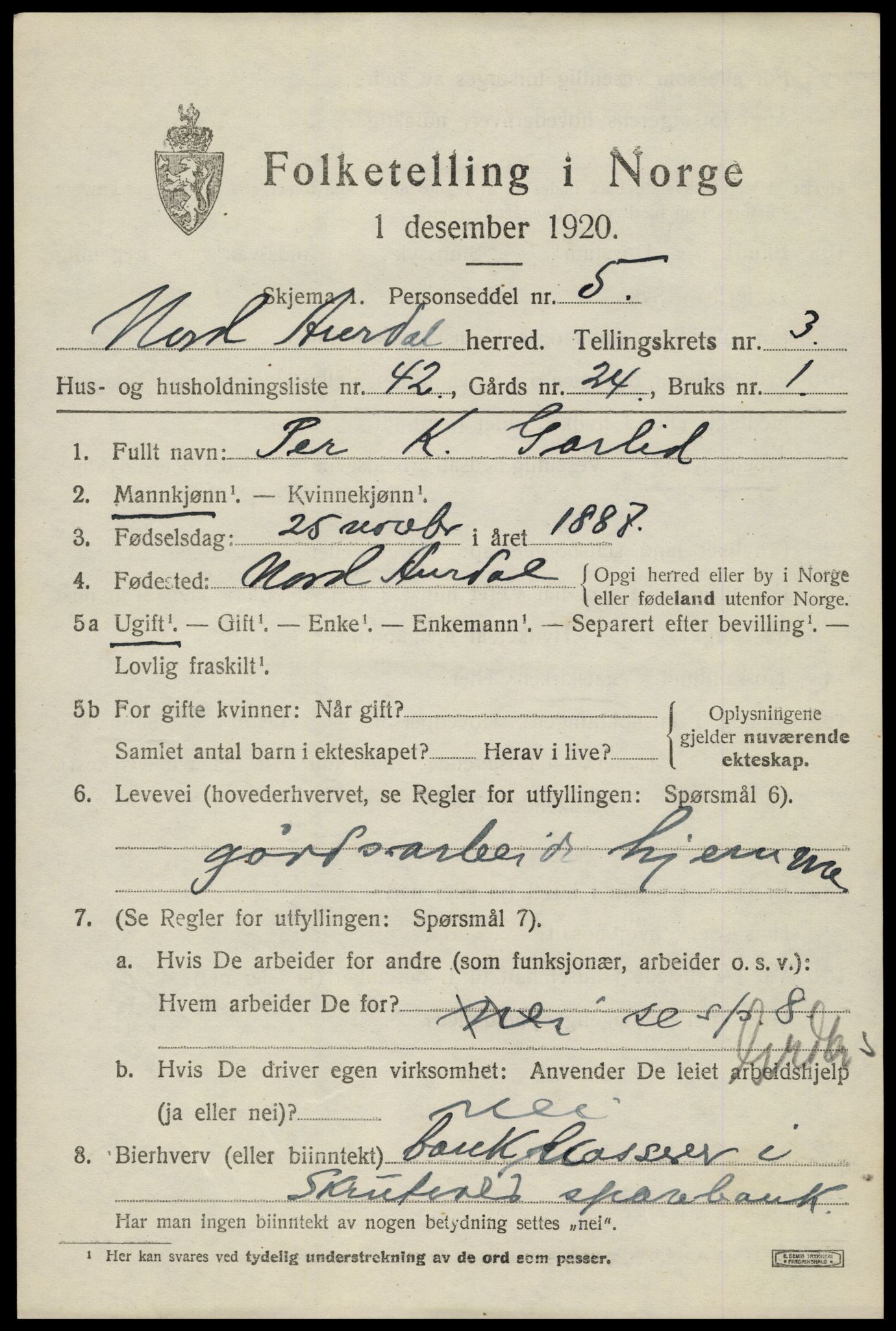 SAH, 1920 census for Nord-Aurdal, 1920, p. 3628