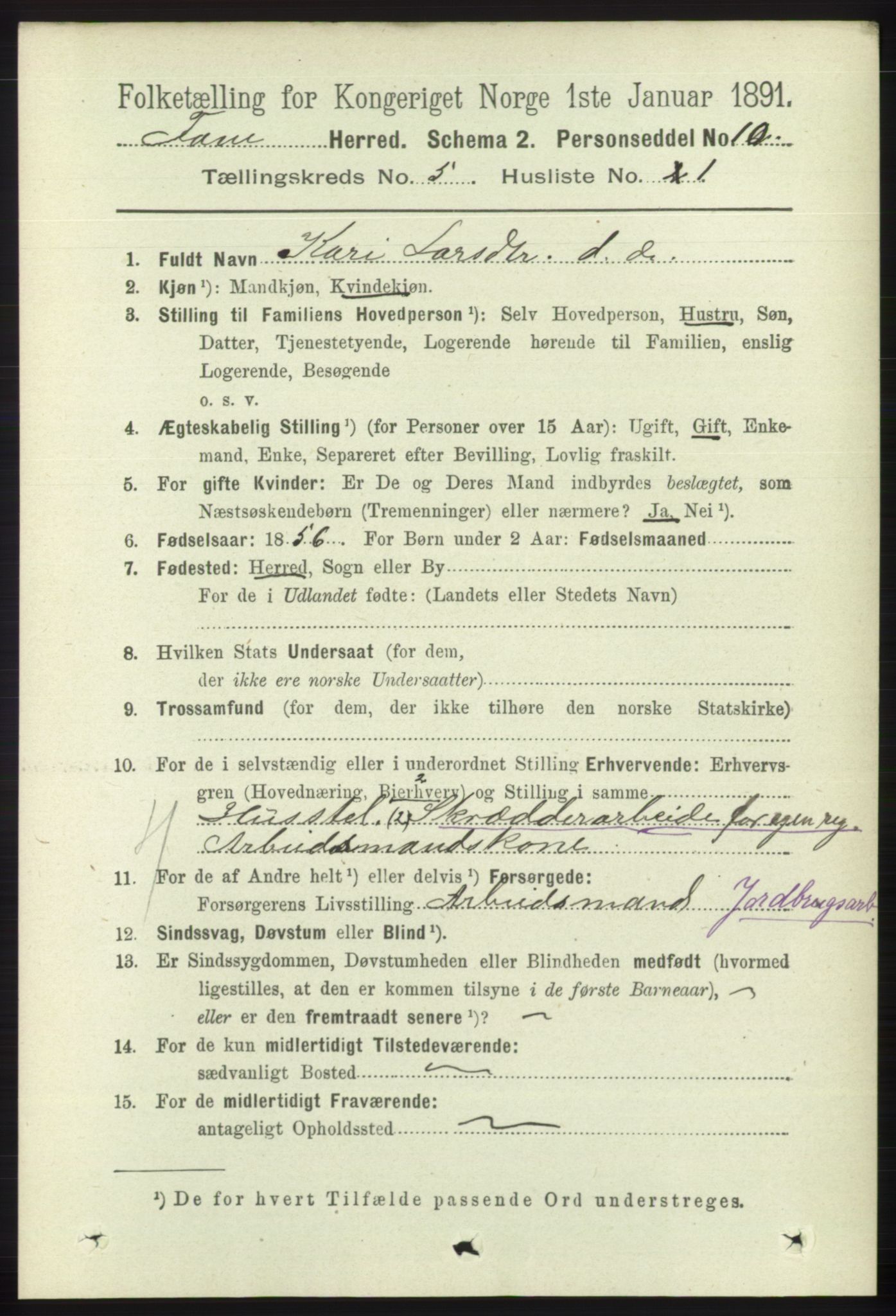 RA, 1891 census for 1249 Fana, 1891, p. 2056