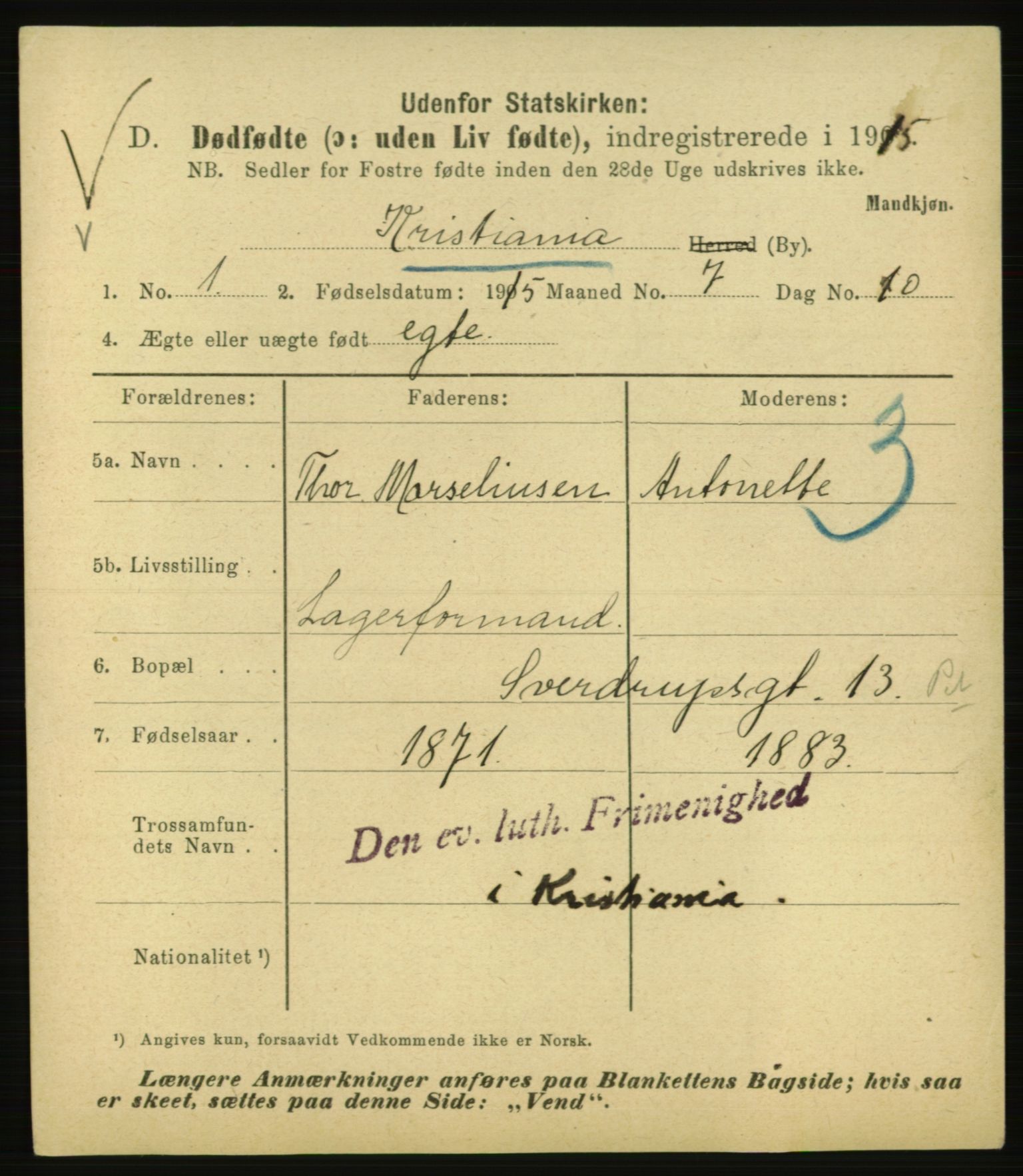 Statistisk sentralbyrå, Sosiodemografiske emner, Befolkning, AV/RA-S-2228/E/L0013: Fødte, gifte, døde dissentere., 1915, p. 3179