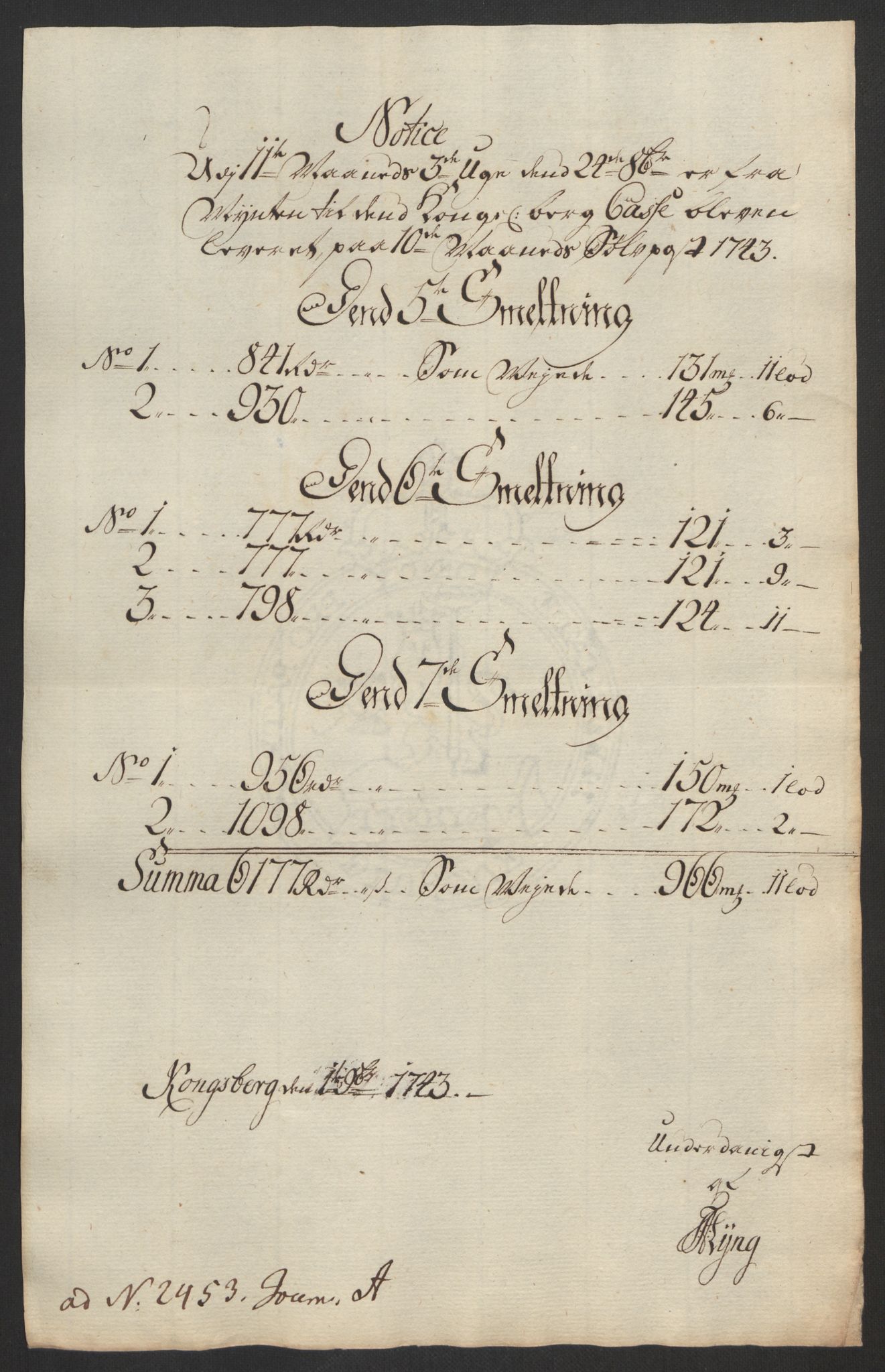 Rentekammeret inntil 1814, Realistisk ordnet avdeling, AV/RA-EA-4070/Oa/L0014: [Y17]: Forskjellige dokumenter om Kongsbergs mynt, 1723-1765, p. 151