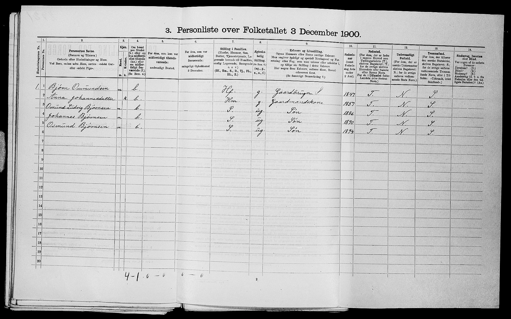 SAST, 1900 census for Skjold, 1900, p. 355