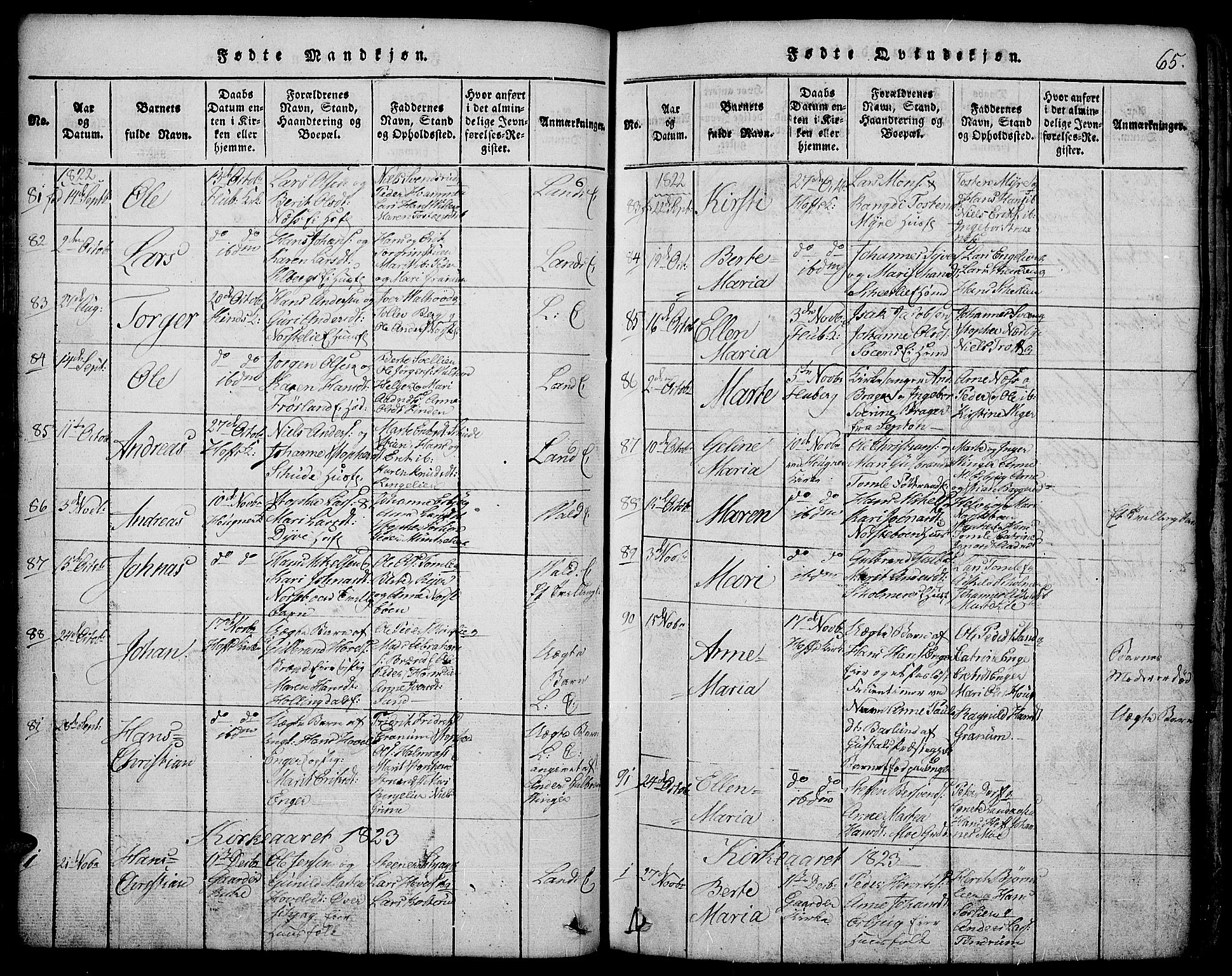Land prestekontor, SAH/PREST-120/H/Ha/Hab/L0001: Parish register (copy) no. 1, 1814-1833, p. 65