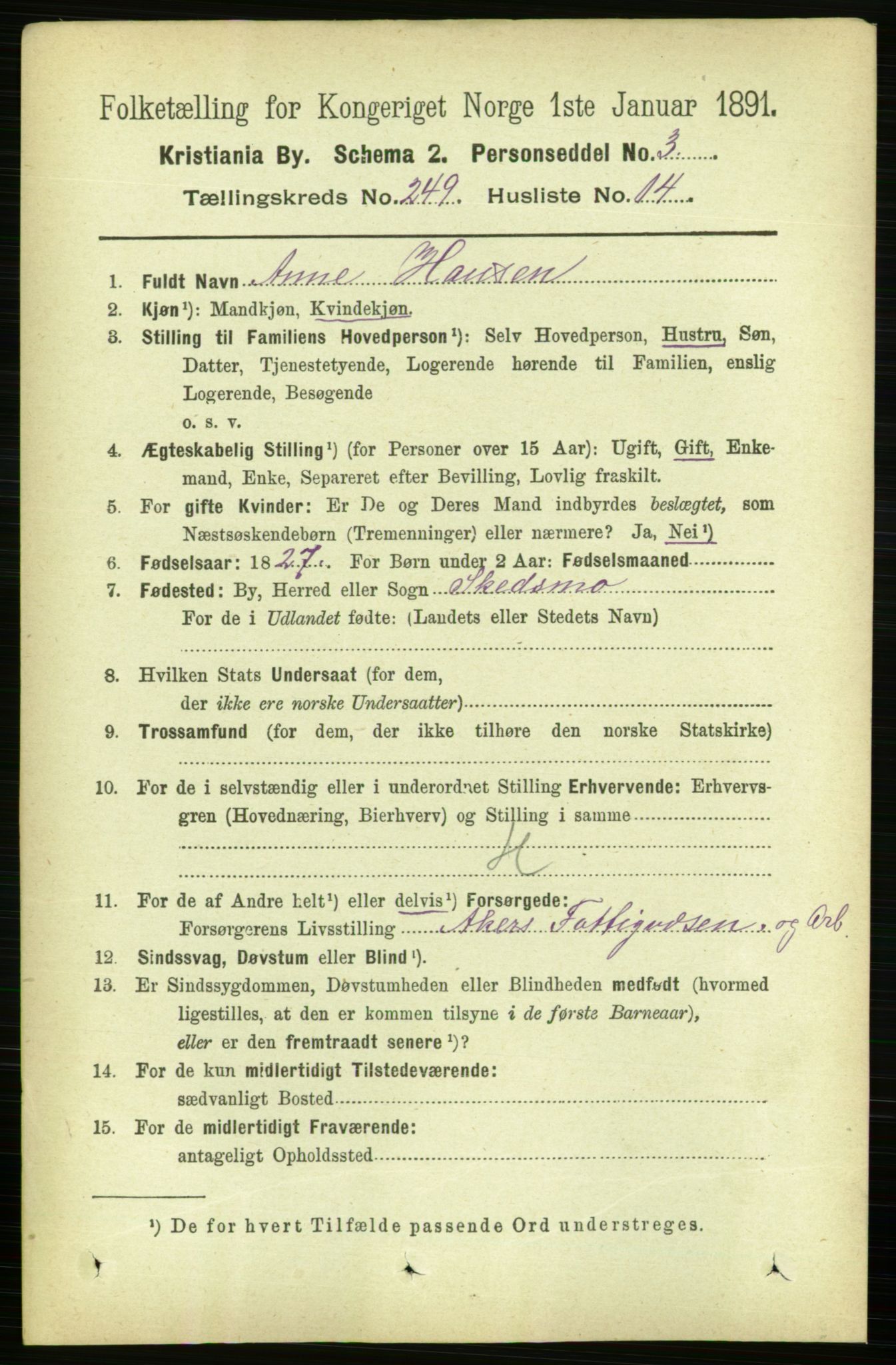 RA, 1891 census for 0301 Kristiania, 1891, p. 152597