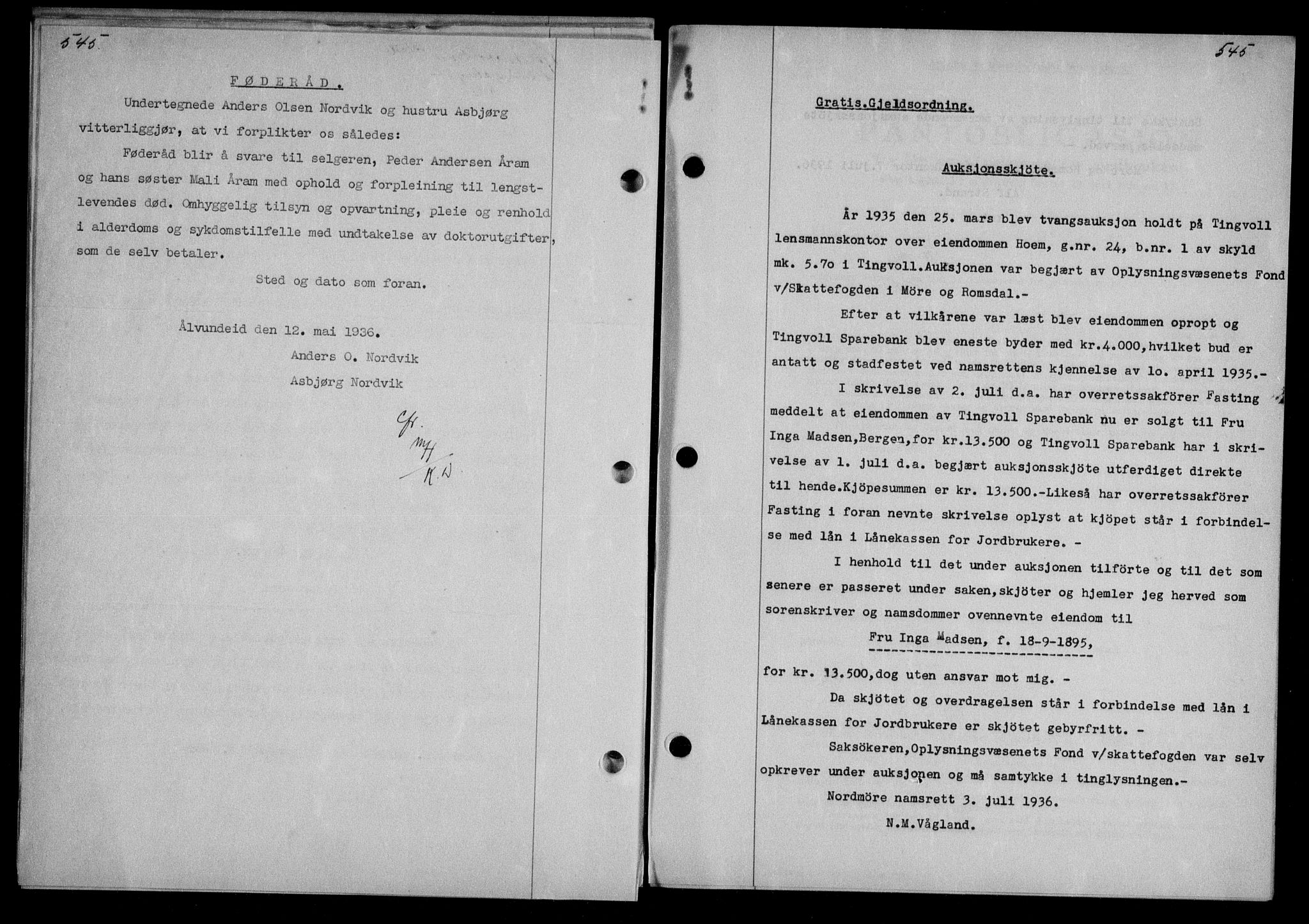 Nordmøre sorenskriveri, AV/SAT-A-4132/1/2/2Ca/L0088: Mortgage book no. 78, 1936-1936, Diary no: : 1493/1936