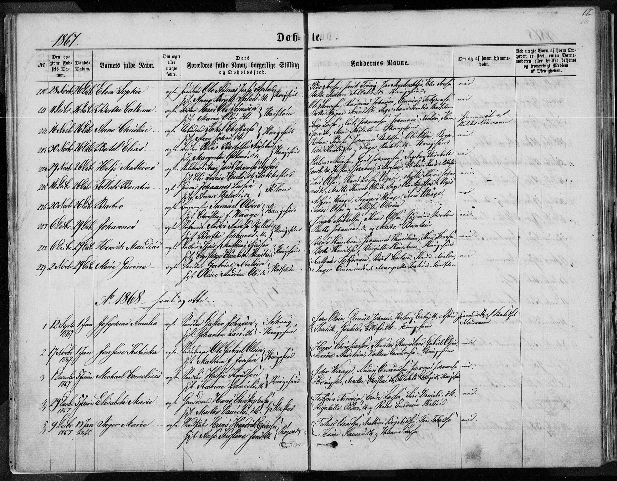 Torvastad sokneprestkontor, SAST/A -101857/H/Ha/Haa/L0012: Parish register (official) no. A 12.1, 1867-1877, p. 16