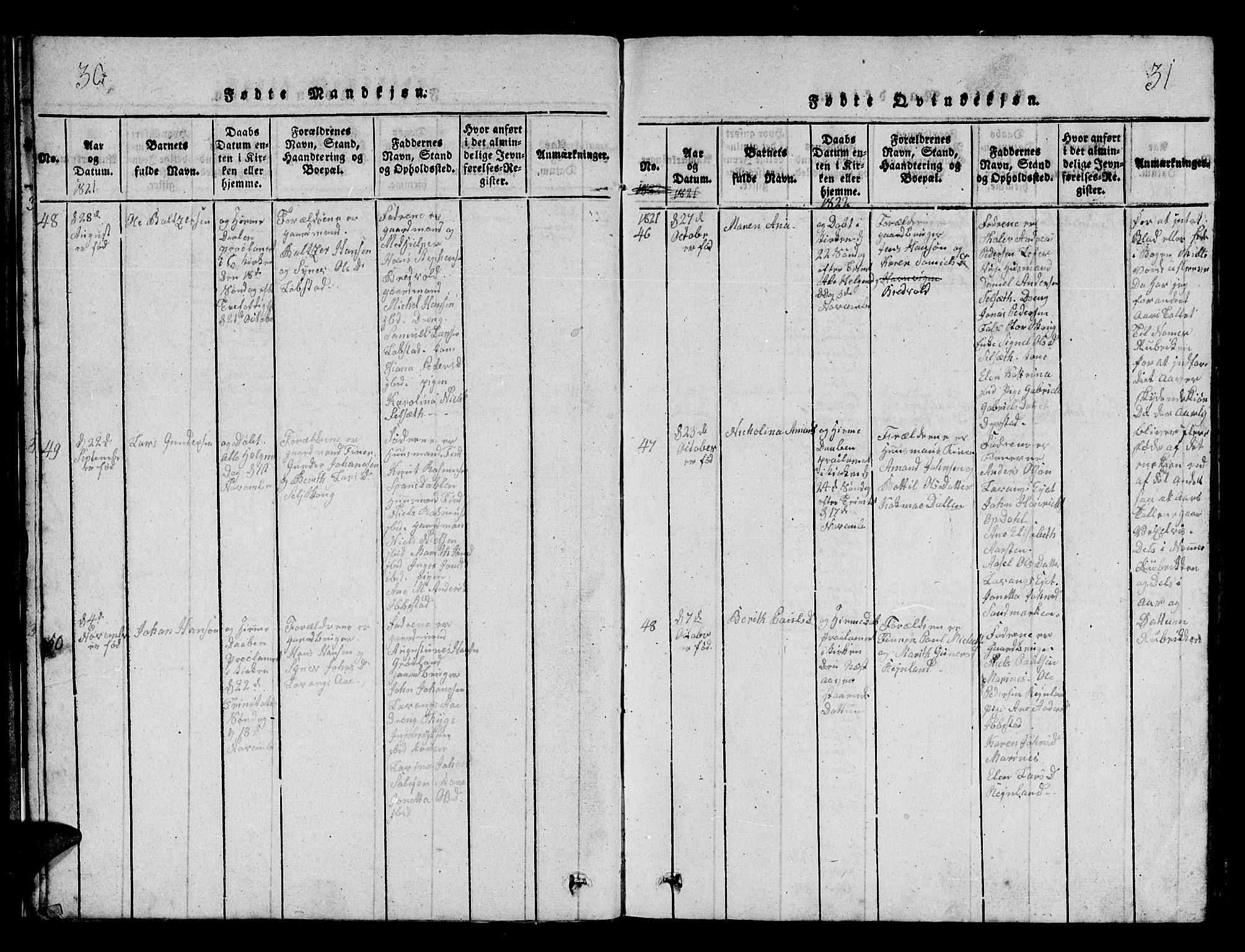 Ibestad sokneprestembete, SATØ/S-0077/H/Ha/Hab/L0002klokker: Parish register (copy) no. 2, 1821-1833, p. 30-31