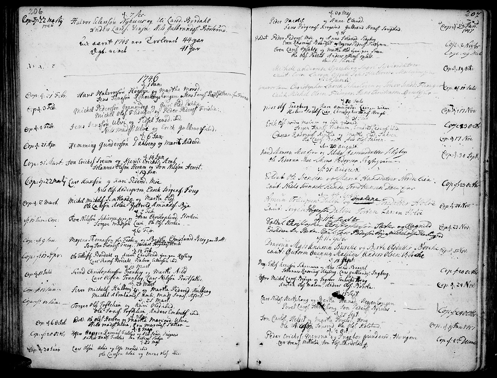 Ringsaker prestekontor, AV/SAH-PREST-014/K/Ka/L0001: Parish register (official) no. 1, 1734-1746, p. 206-207