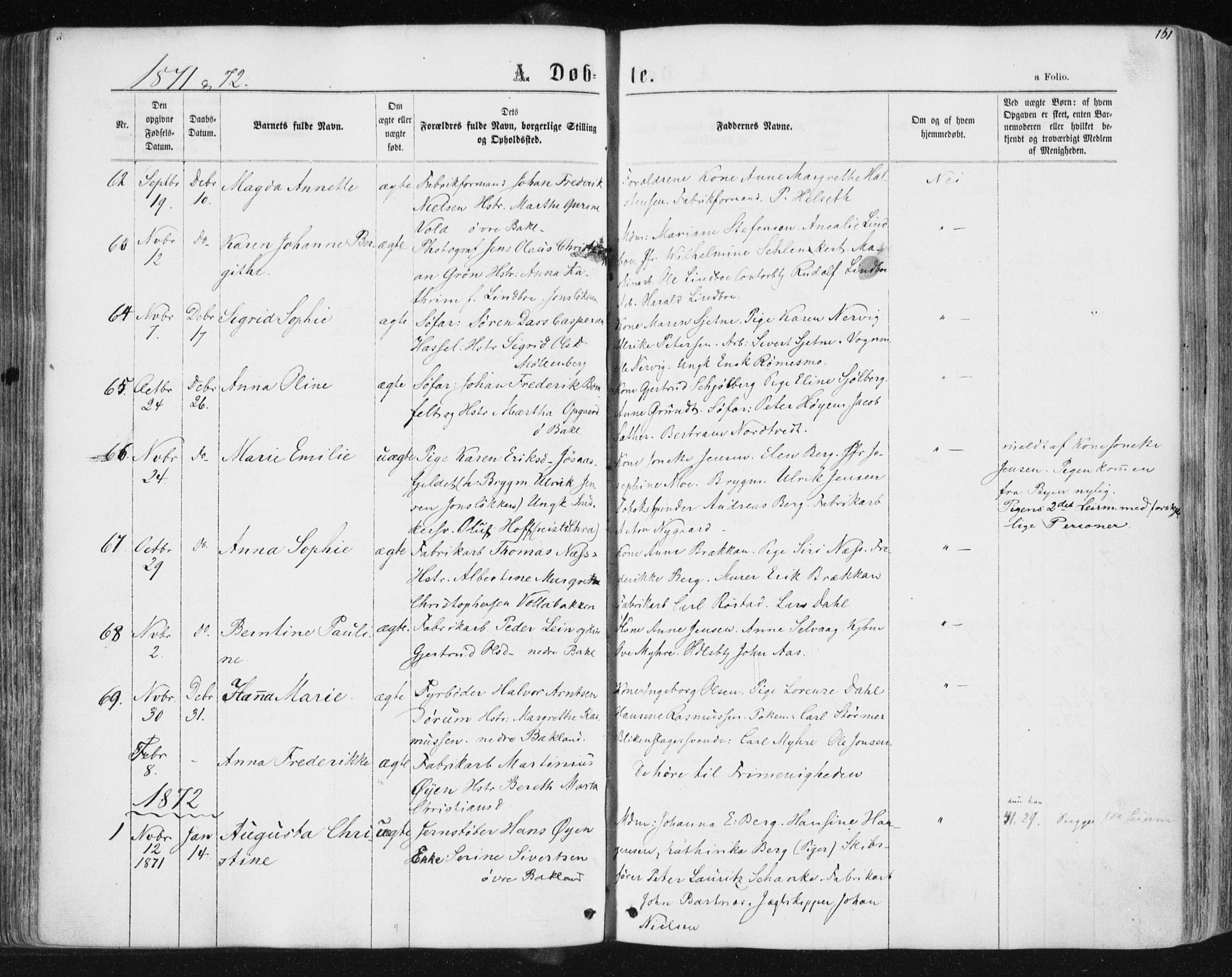 Ministerialprotokoller, klokkerbøker og fødselsregistre - Sør-Trøndelag, SAT/A-1456/604/L0186: Parish register (official) no. 604A07, 1866-1877, p. 161