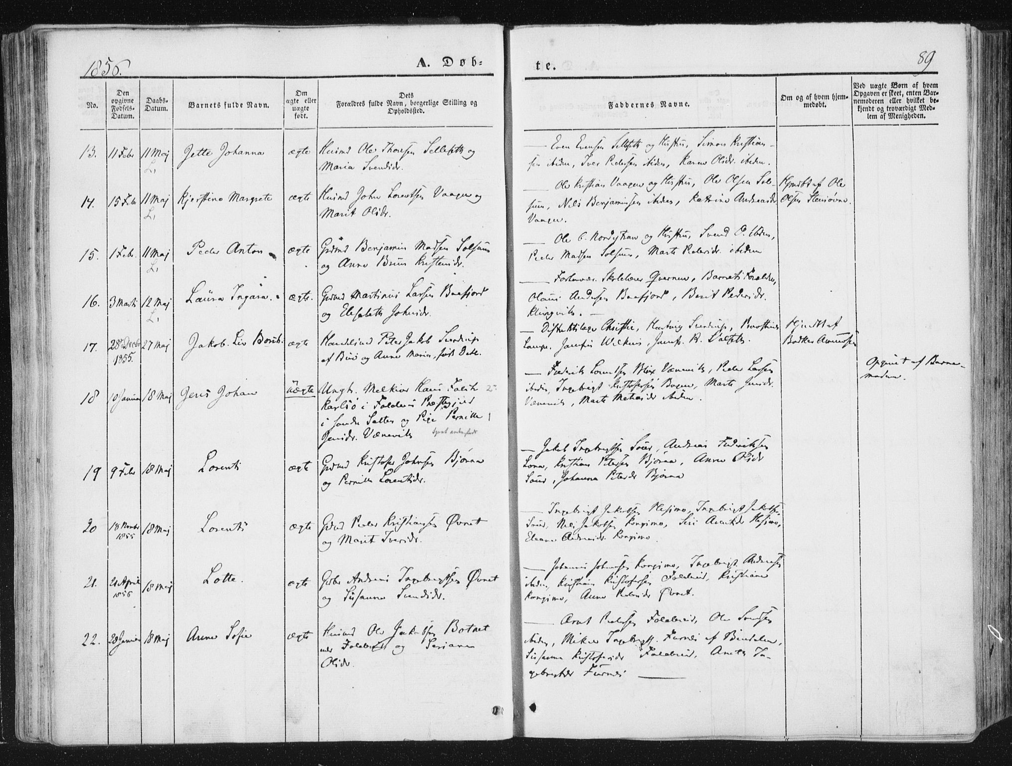 Ministerialprotokoller, klokkerbøker og fødselsregistre - Nord-Trøndelag, SAT/A-1458/780/L0640: Parish register (official) no. 780A05, 1845-1856, p. 89