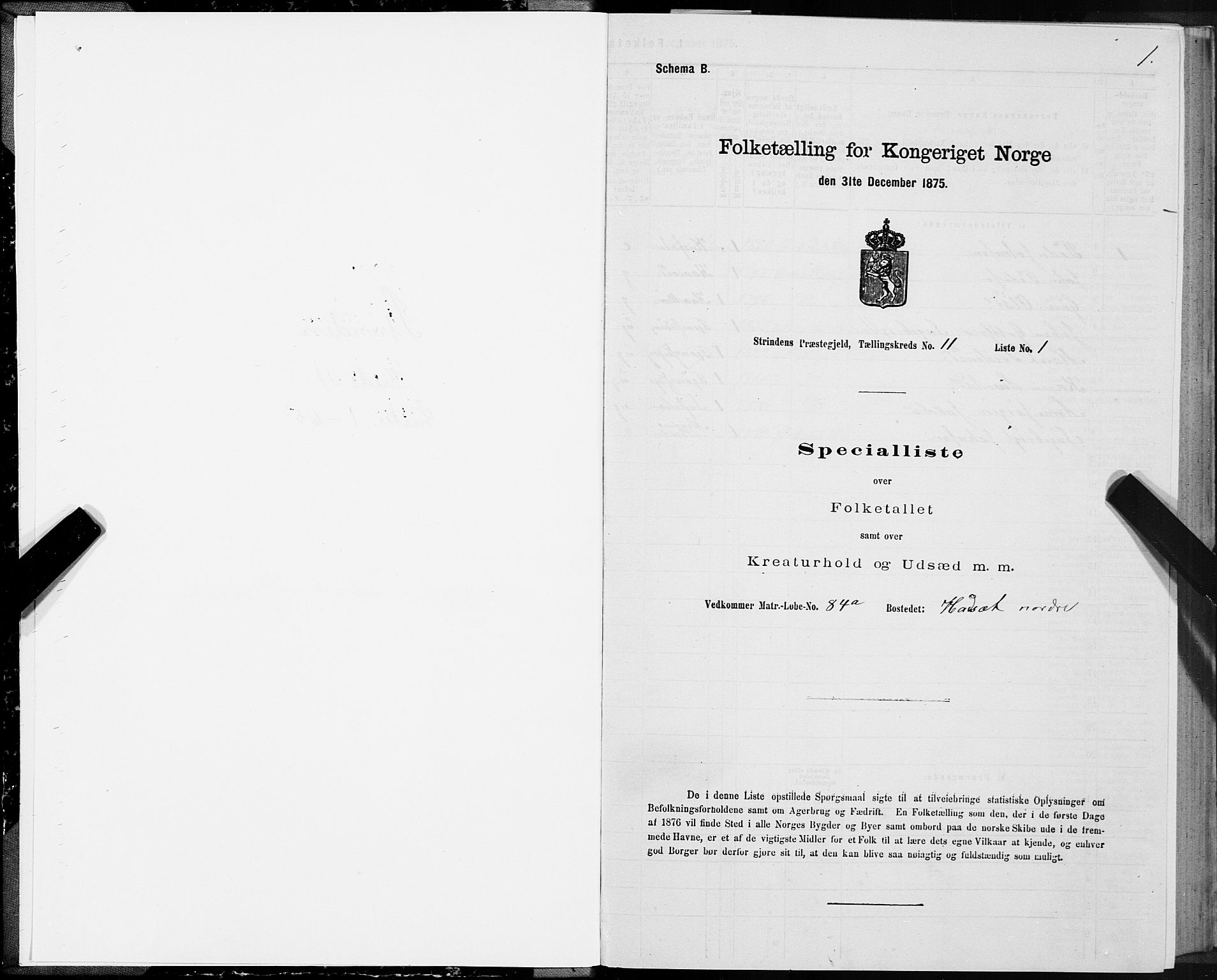 SAT, 1875 census for 1660P Strinda, 1875, p. 7001