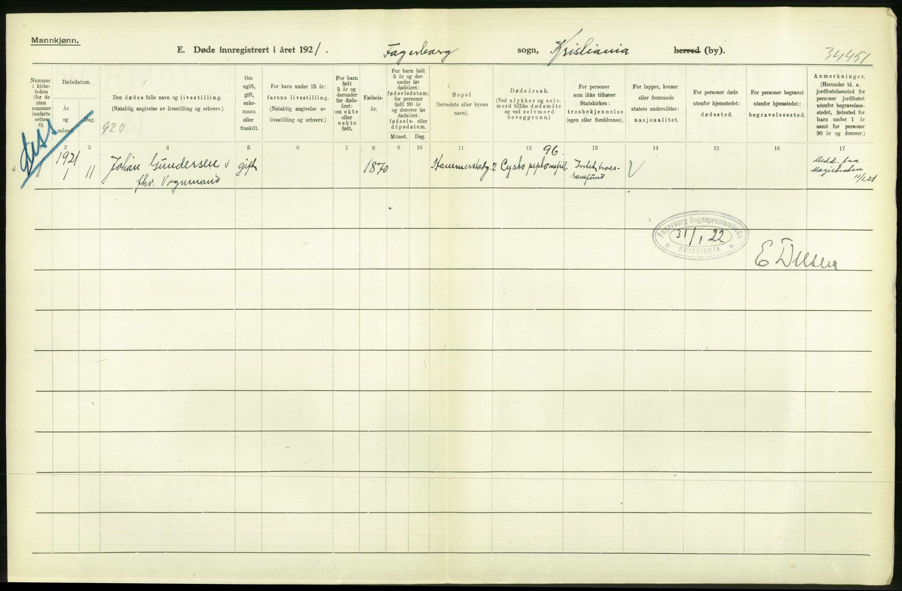 Statistisk sentralbyrå, Sosiodemografiske emner, Befolkning, AV/RA-S-2228/D/Df/Dfc/Dfca/L0012: Kristiania: Døde, 1921, p. 306