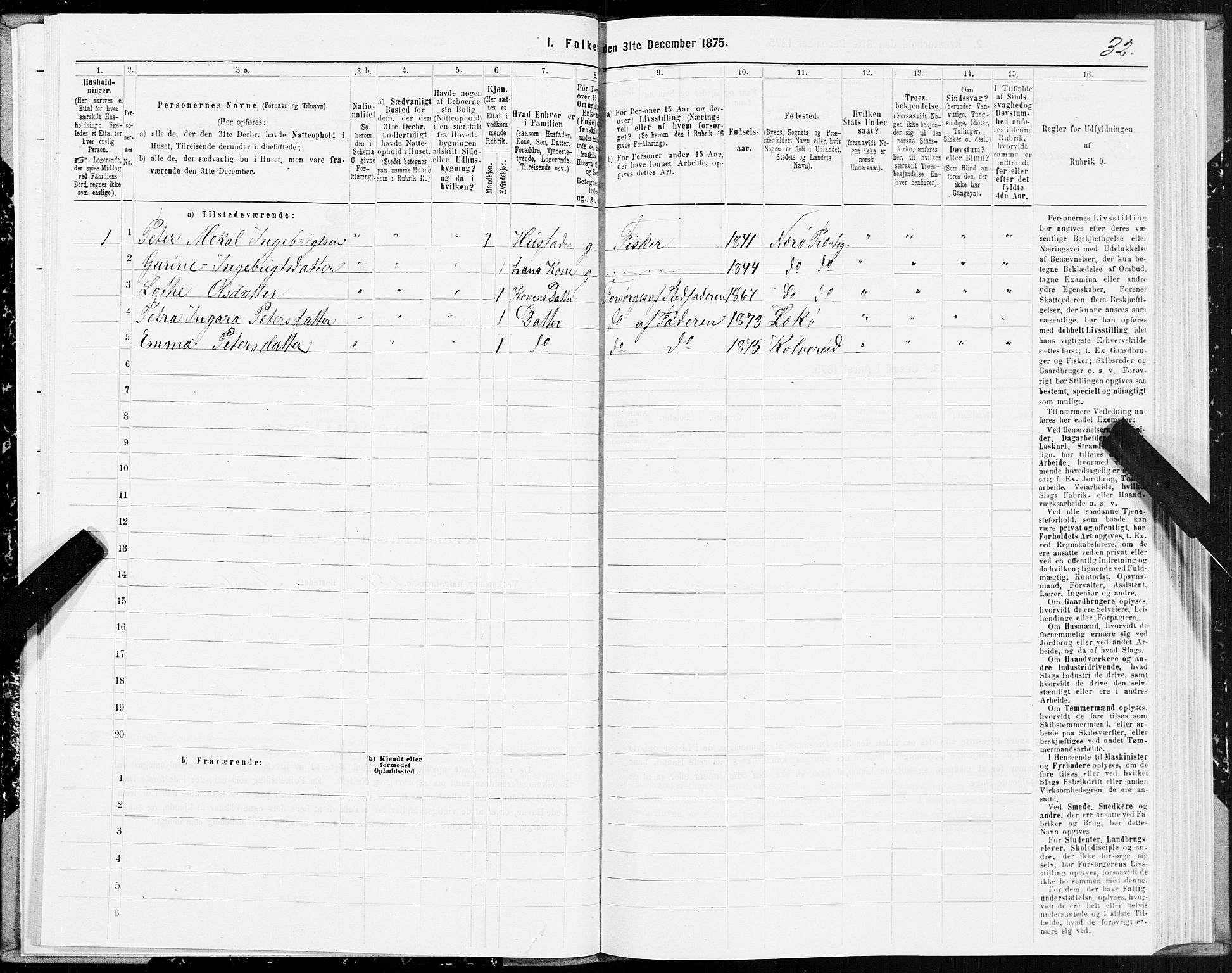 SAT, 1875 census for 1752P Kolvereid, 1875, p. 1032