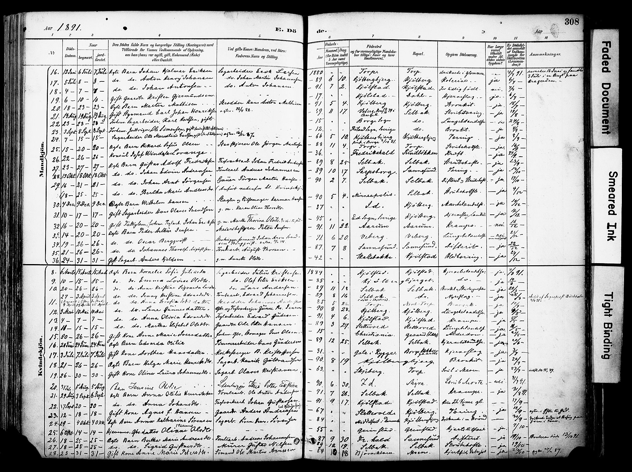 Borge prestekontor Kirkebøker, AV/SAO-A-10903/F/Fa/L0008: Parish register (official) no. I 8B, 1887-1902, p. 308