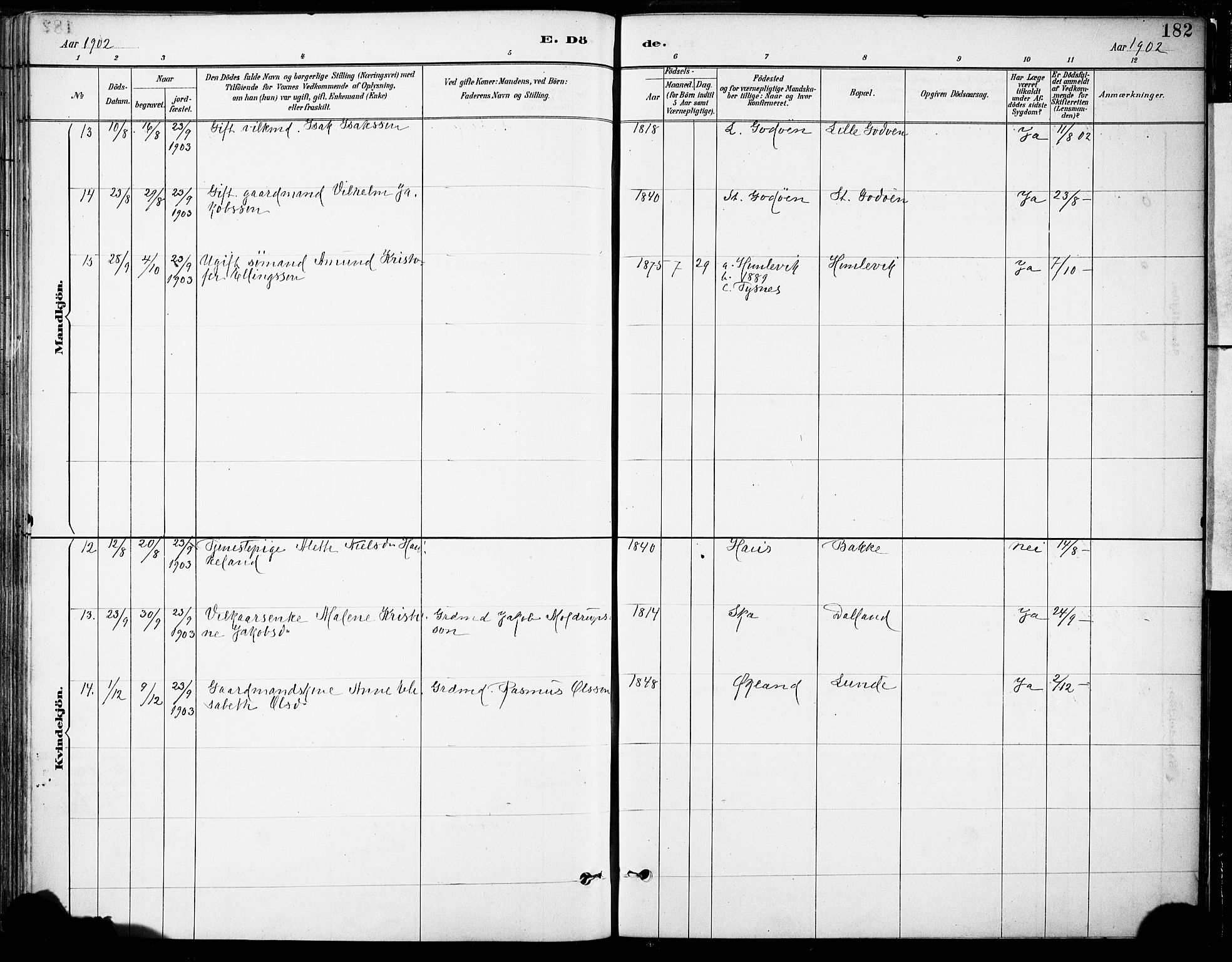 Tysnes sokneprestembete, AV/SAB-A-78601/H/Haa: Parish register (official) no. B 1, 1887-1906, p. 182