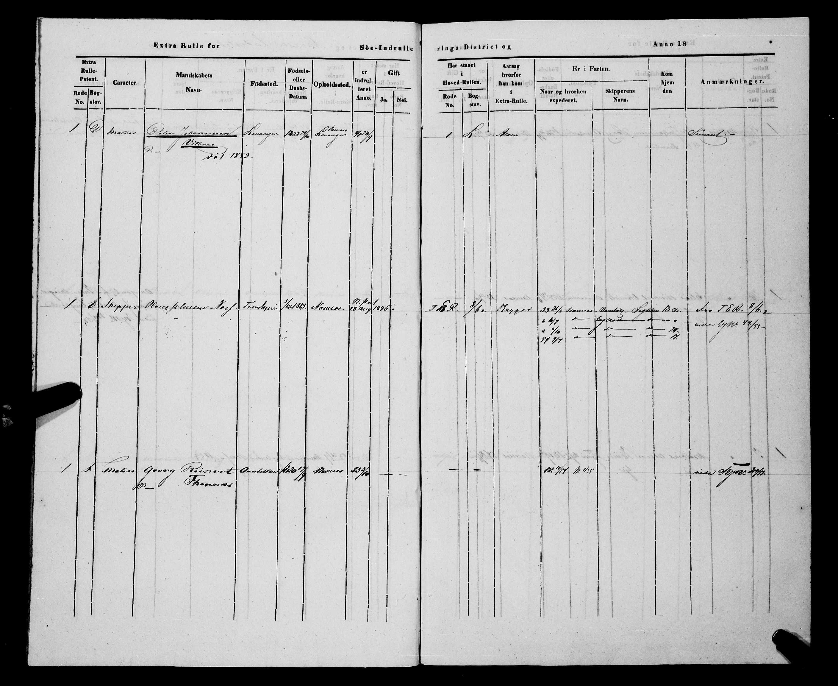 Sjøinnrulleringen - Trondhjemske distrikt, AV/SAT-A-5121/01/L0317/0005: -- / Ekstrarulle for Namsos by, 1849