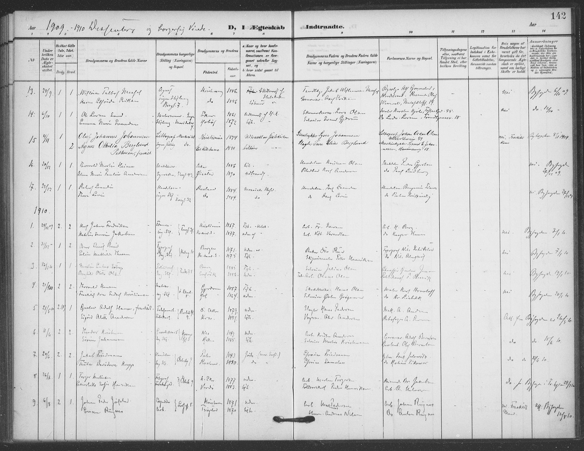 Jakob prestekontor Kirkebøker, SAO/A-10850/F/Fa/L0010: Parish register (official) no. 10, 1908-1922, p. 142