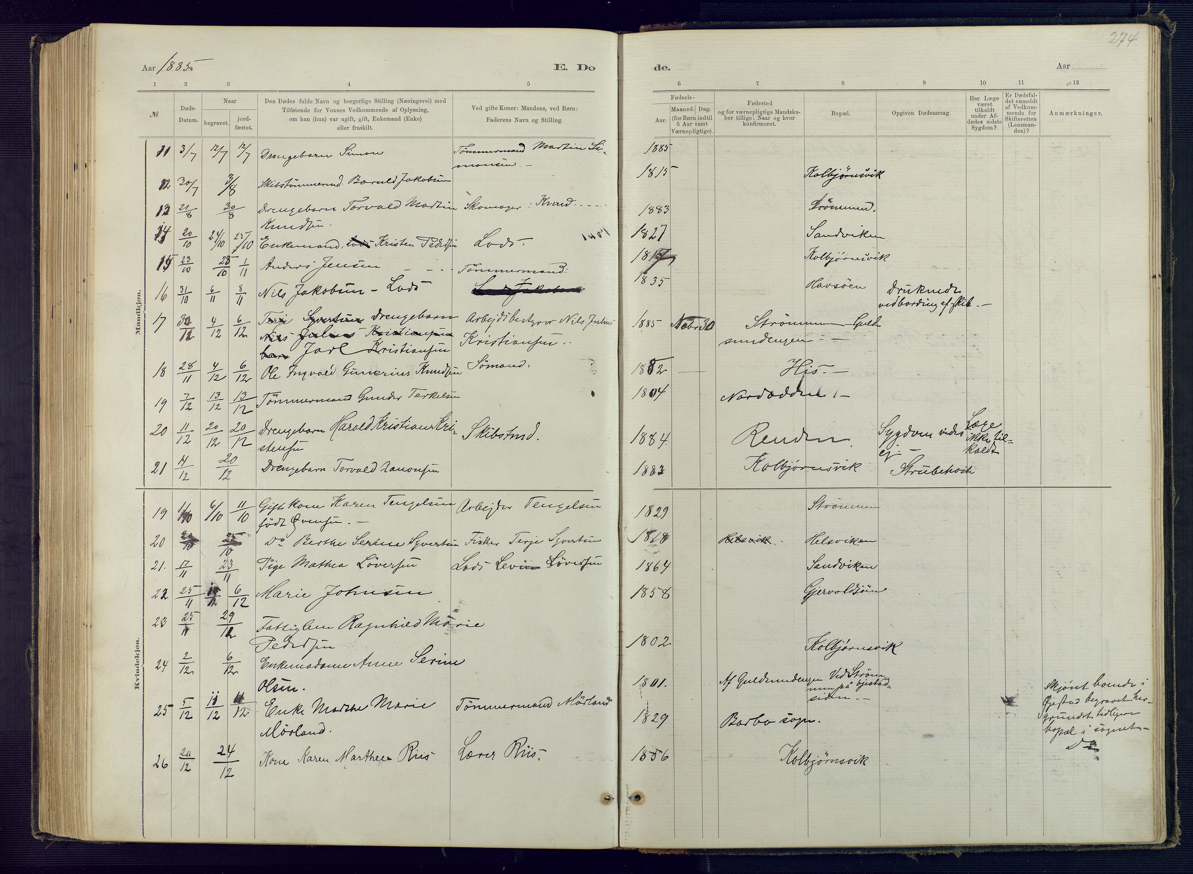 Hisøy sokneprestkontor, AV/SAK-1111-0020/F/Fb/L0003: Parish register (copy) no. B 3, 1885-1905, p. 274