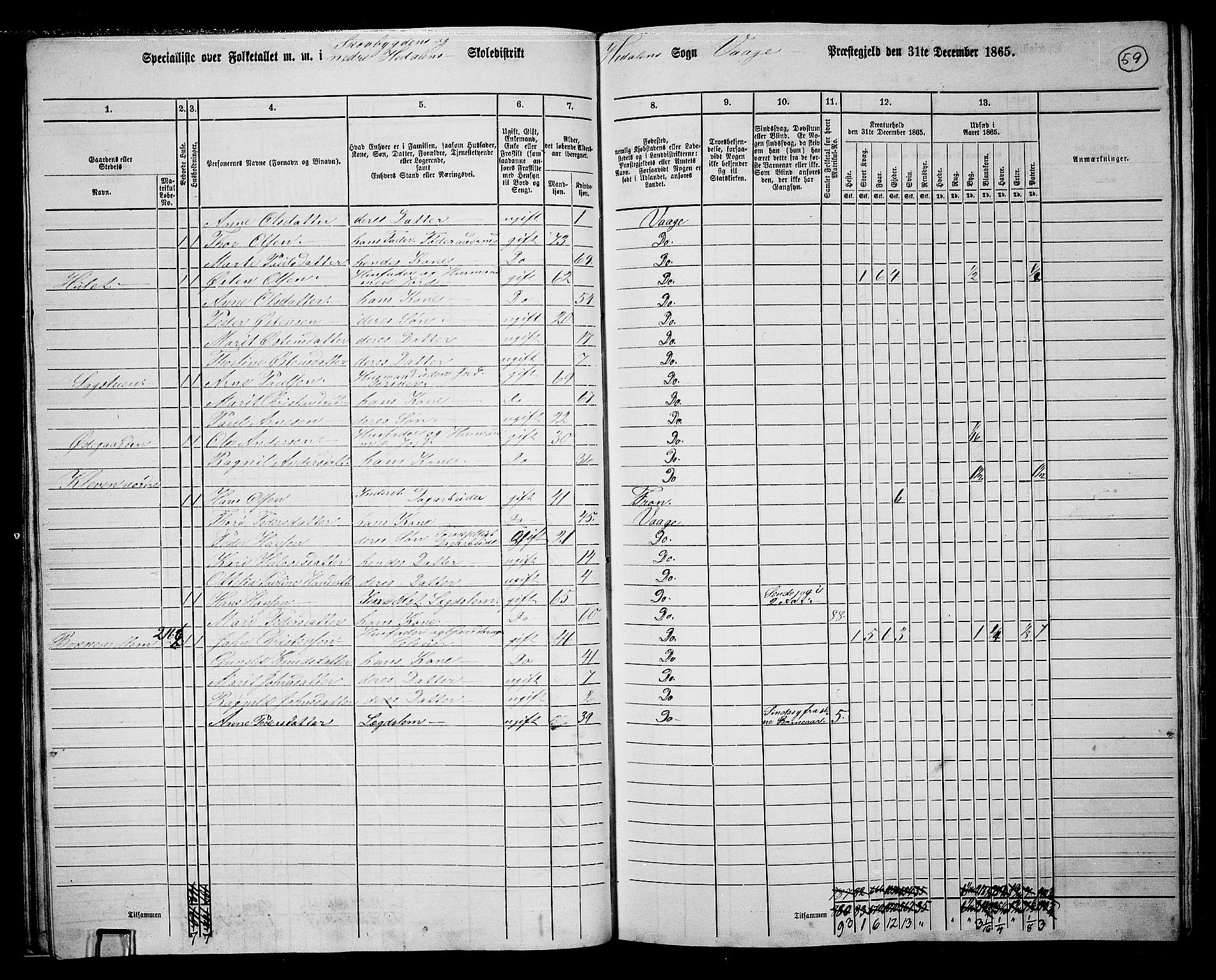 RA, 1865 census for Vågå, 1865, p. 225