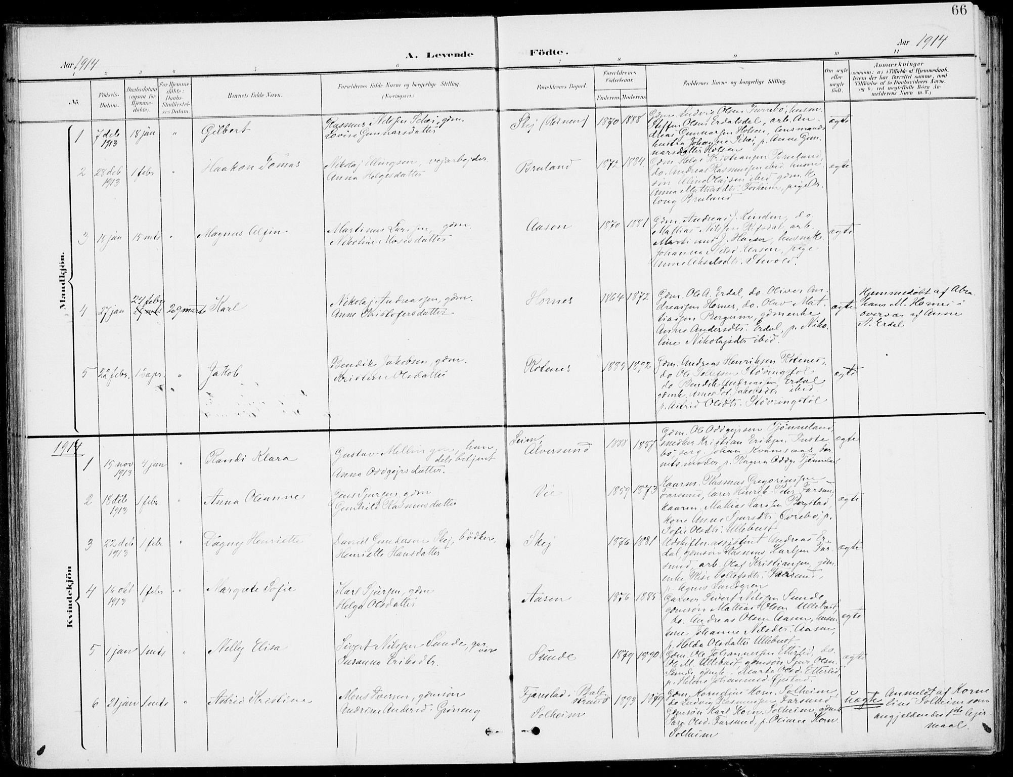 Førde sokneprestembete, SAB/A-79901/H/Haa/Haab/L0002: Parish register (official) no. B  2, 1899-1920, p. 66