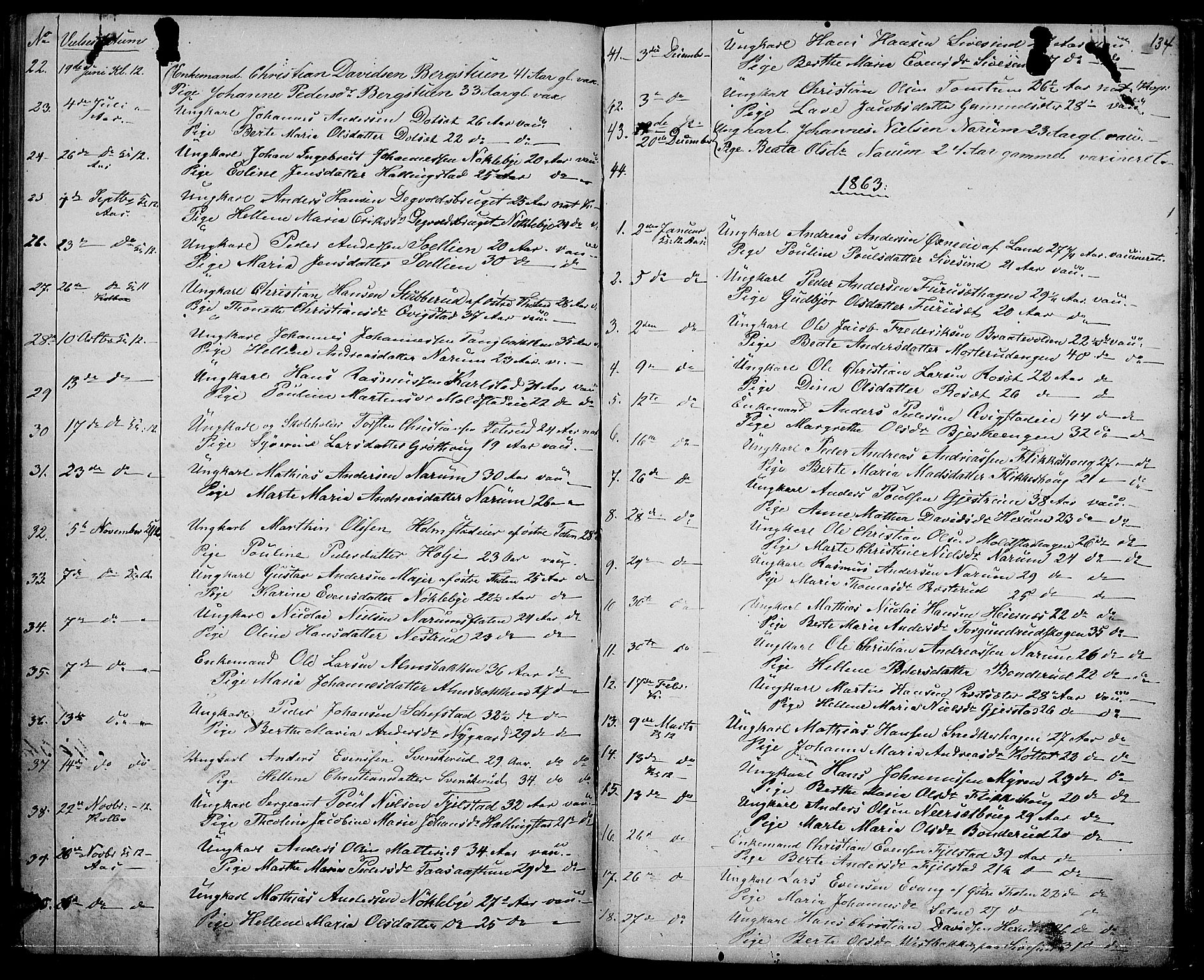 Vestre Toten prestekontor, SAH/PREST-108/H/Ha/Hab/L0005: Parish register (copy) no. 5, 1854-1870, p. 134