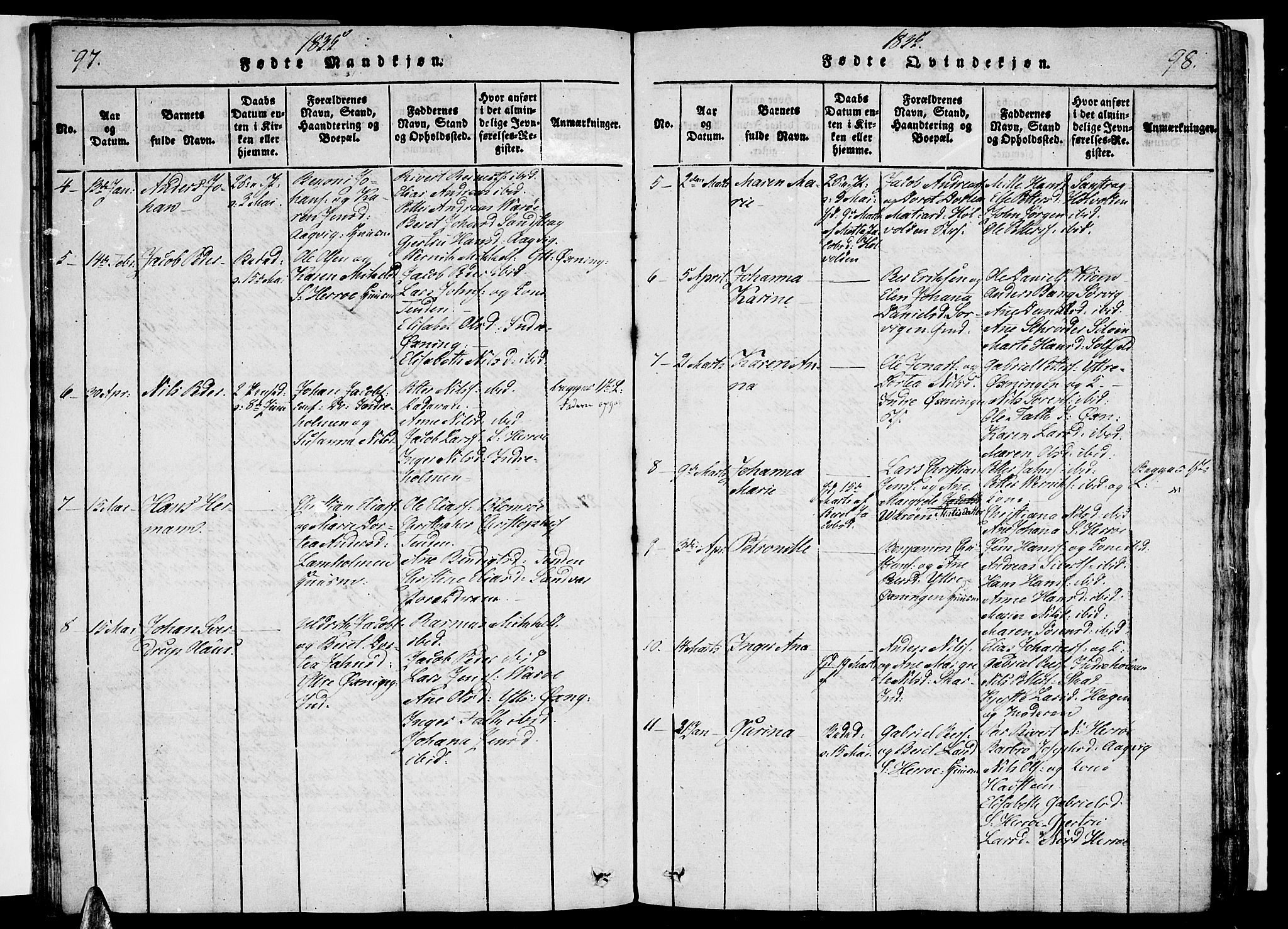 Ministerialprotokoller, klokkerbøker og fødselsregistre - Nordland, AV/SAT-A-1459/834/L0510: Parish register (copy) no. 834C01, 1820-1847, p. 97-98