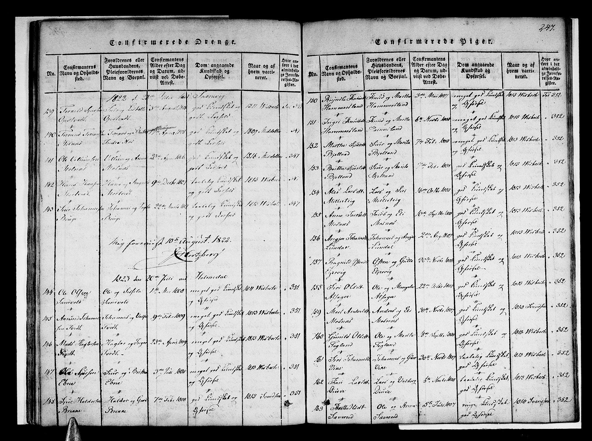 Skånevik sokneprestembete, AV/SAB-A-77801/H/Haa: Parish register (official) no. A 3, 1815-1828, p. 247