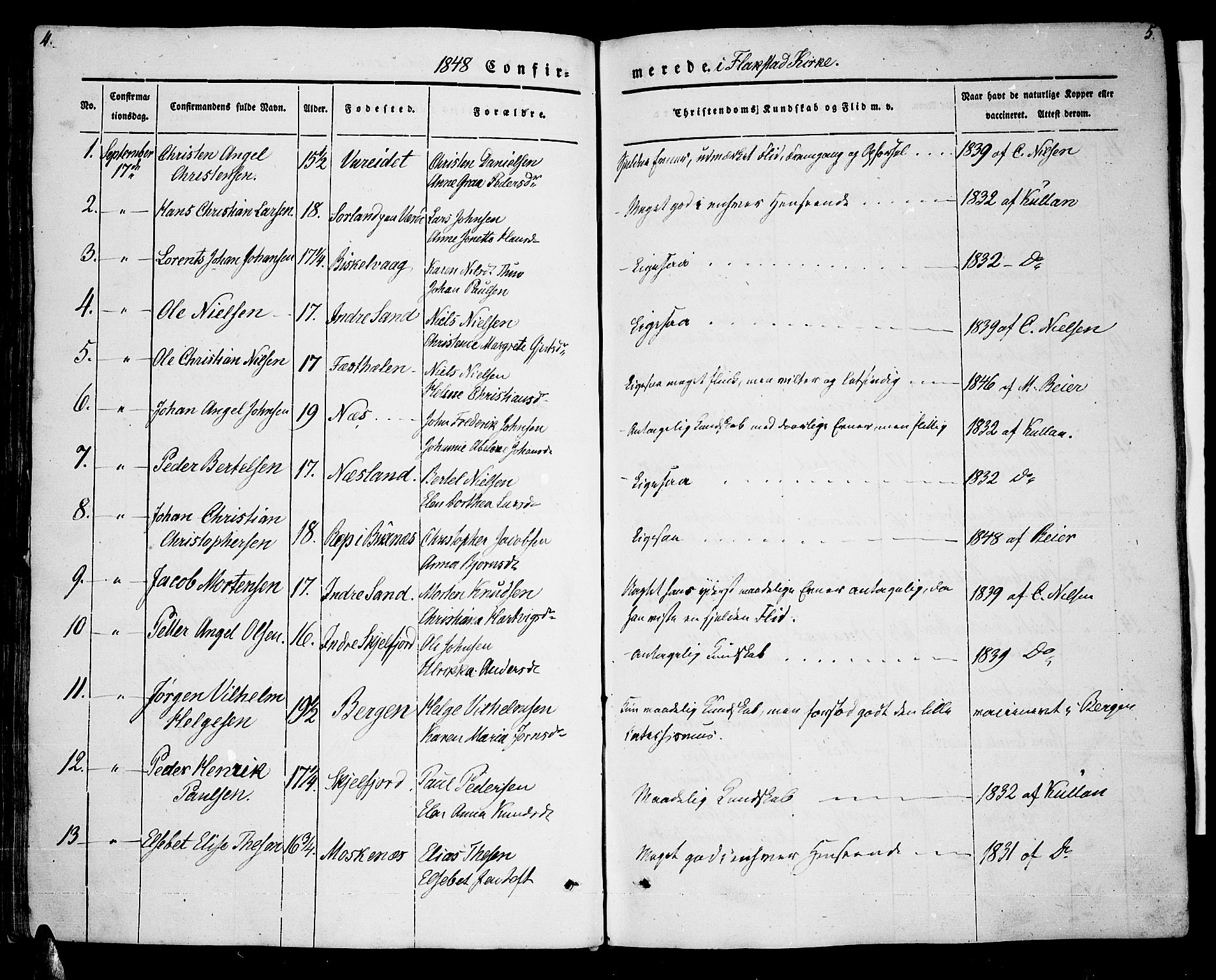 Ministerialprotokoller, klokkerbøker og fødselsregistre - Nordland, AV/SAT-A-1459/885/L1212: Parish register (copy) no. 885C01, 1847-1873, p. 4-5